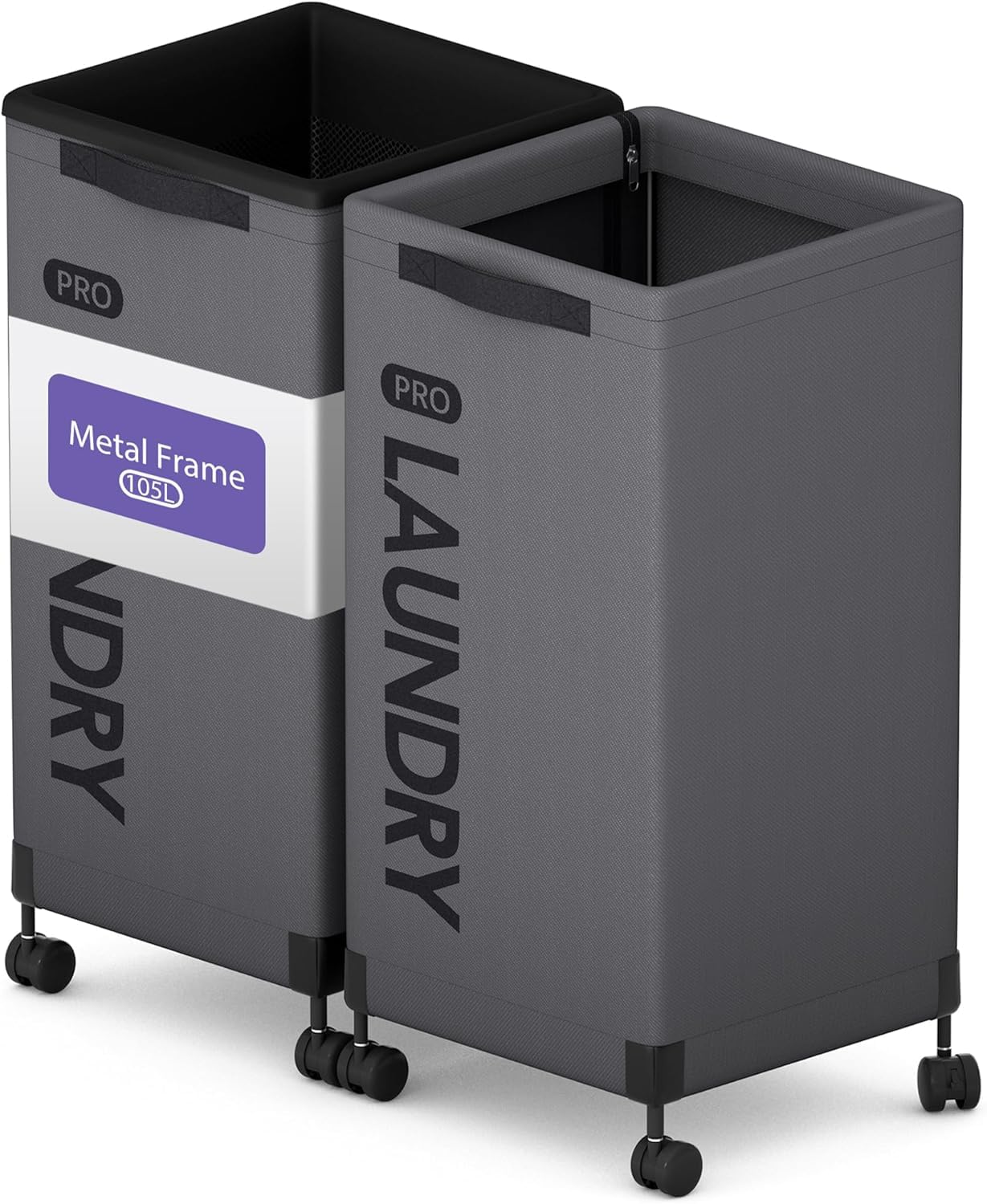 Caroeas Next-Gen 105L Matel Frame Laundry Basket with wheels, Clothes Hamper For Laundry Room (105L,Grey,2Pack)