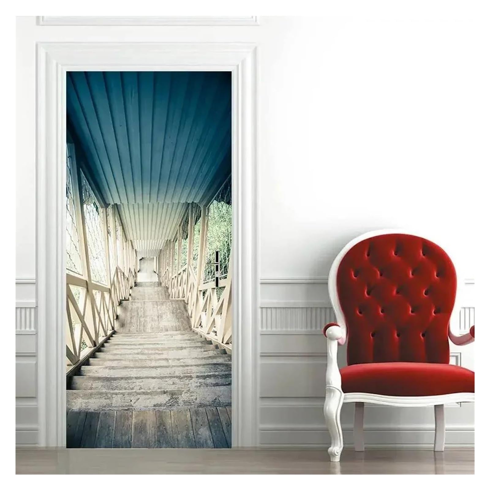 Sticker de porte lune 77x200cm bleu nuit pour chambre d'enfant