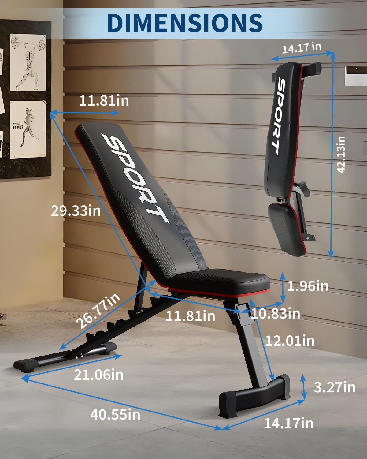 Banco de musculación plegable y ajustable para gimnasio en casa – Capacidad 300 kg – 5 posiciones del respaldo (inclinado, declinado, plano) – Plegado rápido en 2-3 segundos – Ahorro de espacio