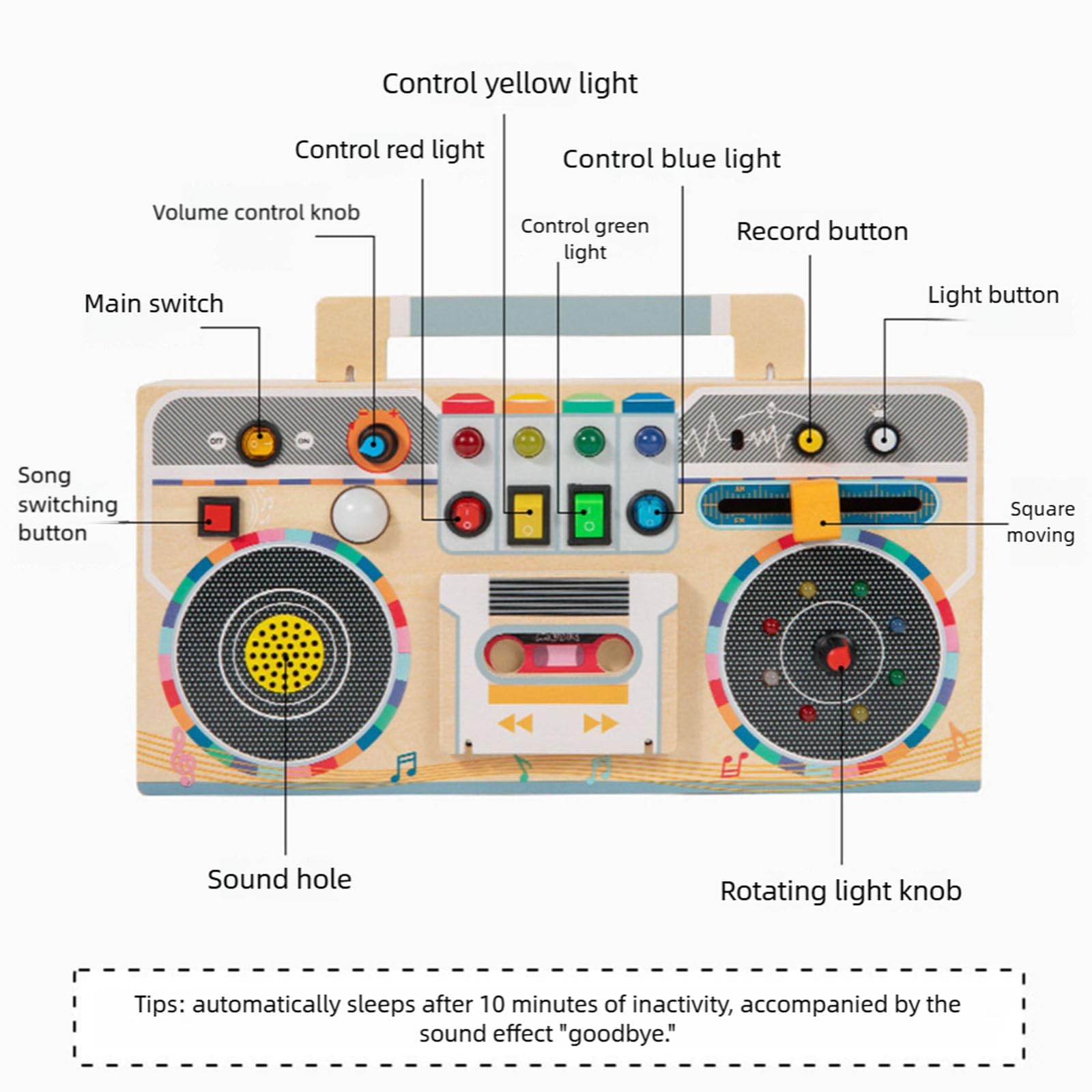 Registratore a Nastro Giocattolo in Legno con Scheda sensoriale occupata con interruttori Circuito Musicale Simulazione Effetti sonori Interruttori Circuito educativi Giocattolo