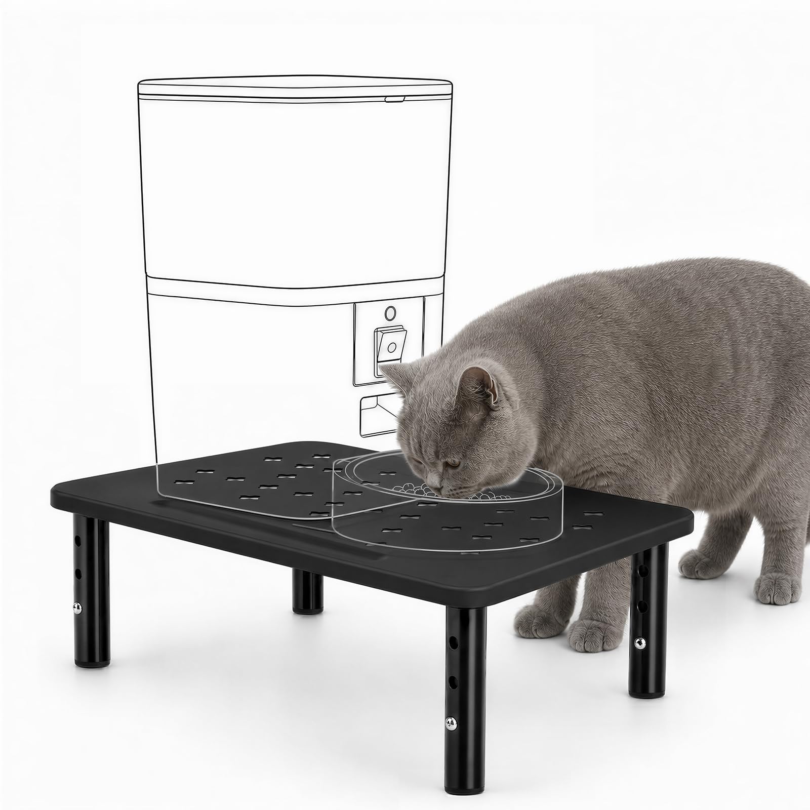PICK FOR LIFE Automatic Cat Feeder Elevated Stand, 3-level Adjustable