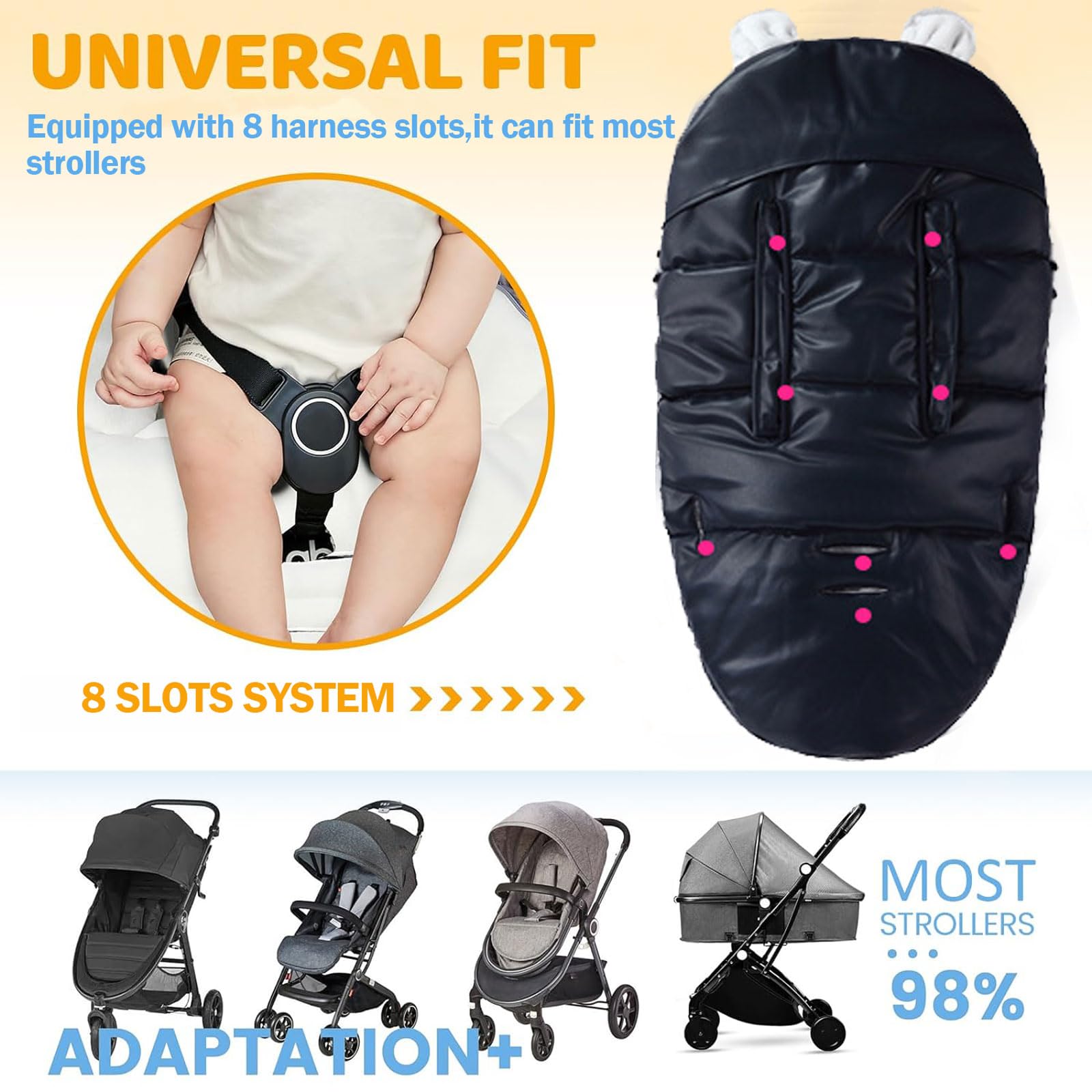 Saco universal para cochecito de bebé, impermeable, acogedor, cálido para invierno, saco de dormir, saco de dormir para interiores y exteriores, para cochecito de bebé (negro)