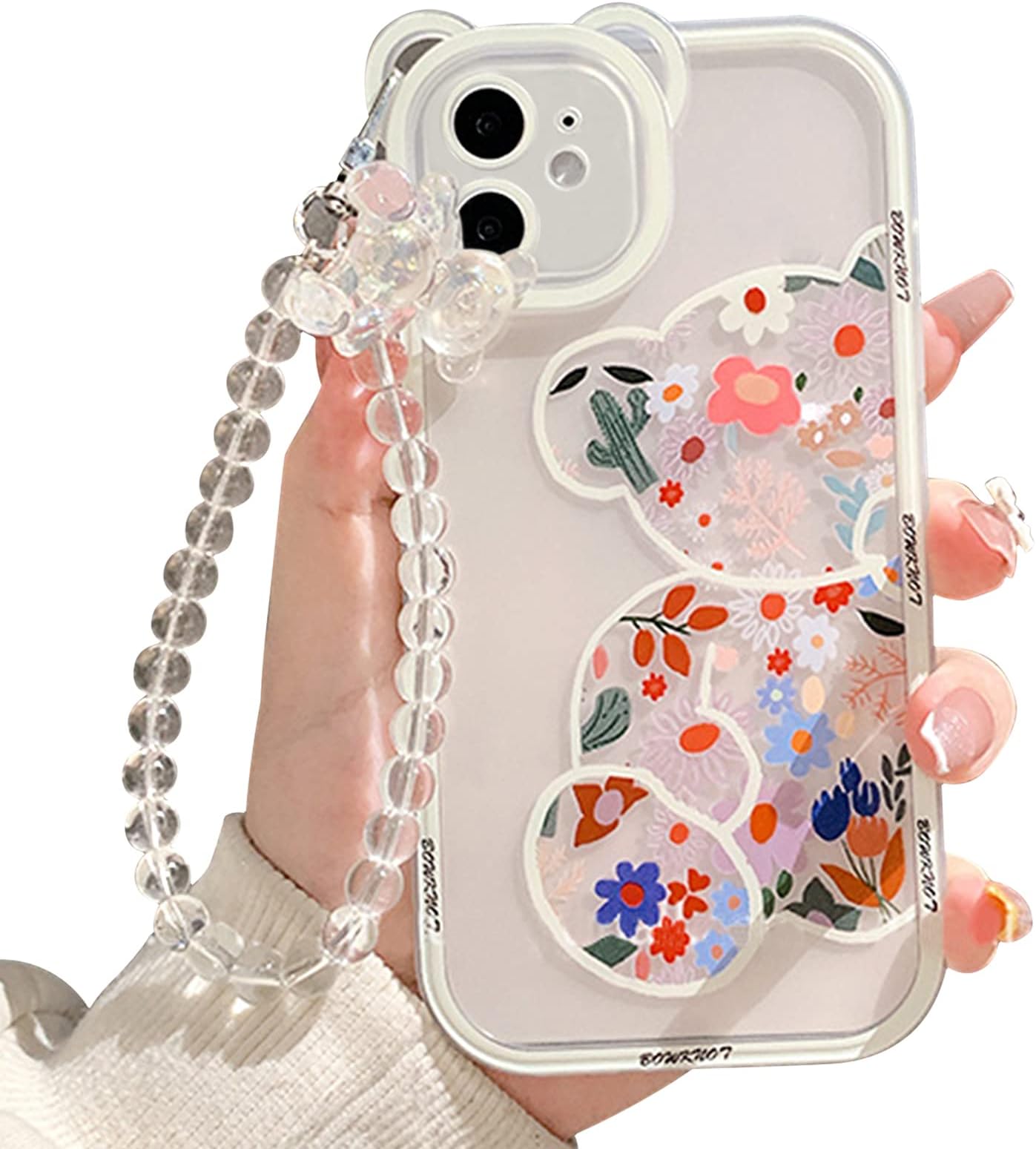 NITITOP Compatible for iPhone 11 Case Cute Bear Clear Floral Flower for Girls Women Pattern with Bear Ears Soft TPU Shockproof Protective Girly - Bear2