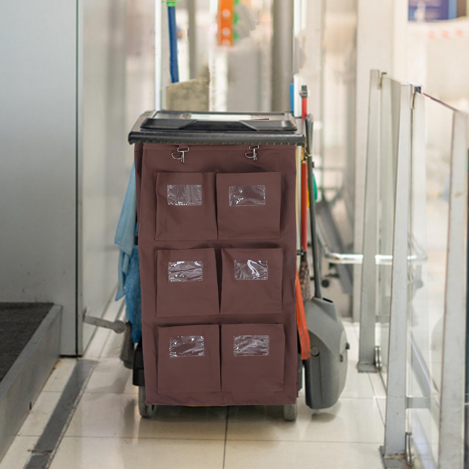 SHINEOFI Bolsa Organizadora Gran Capacidad con 6 Bolsillos Resistente a Fugas para Carrito de Limpieza Compatible con Carritos de Hotel para Servicio y Lavandería
