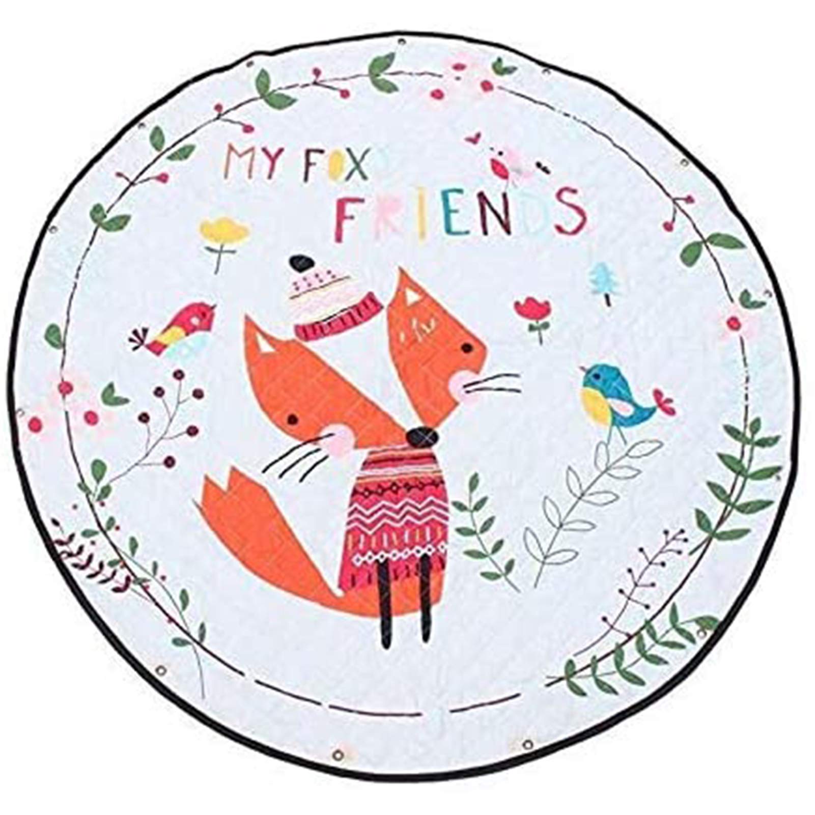 HB.YE Baby Play Mat Round Rug Portable Toys Storage Bag Crawling Mat for Nursery Kids 150 CM- Fox
