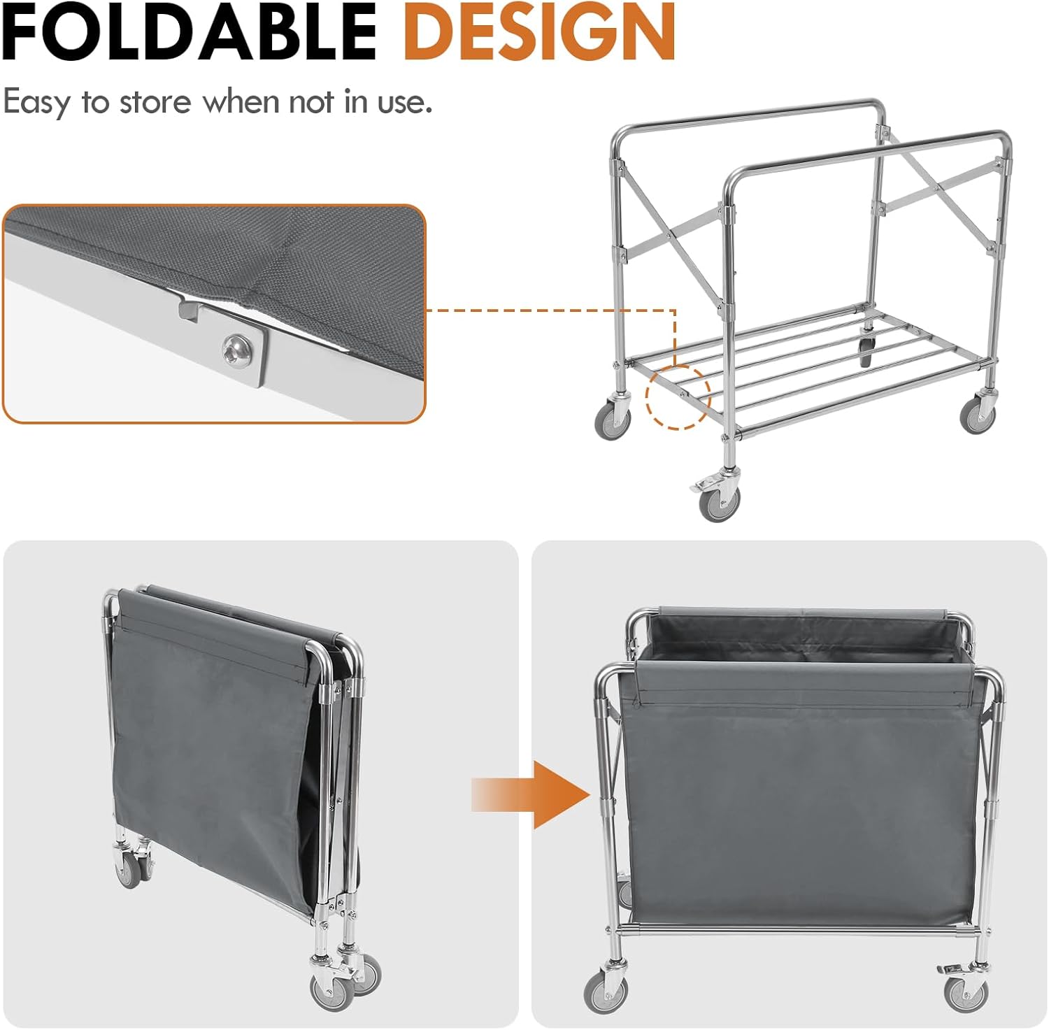 Stainless Steel Oxford Rolling Laundry Hamper 33.86x31.89x20.47in Heavy Duty Laundry Basket Organizer with Wheel for Hotel/Nursing Home/College/Groceries (Grey)