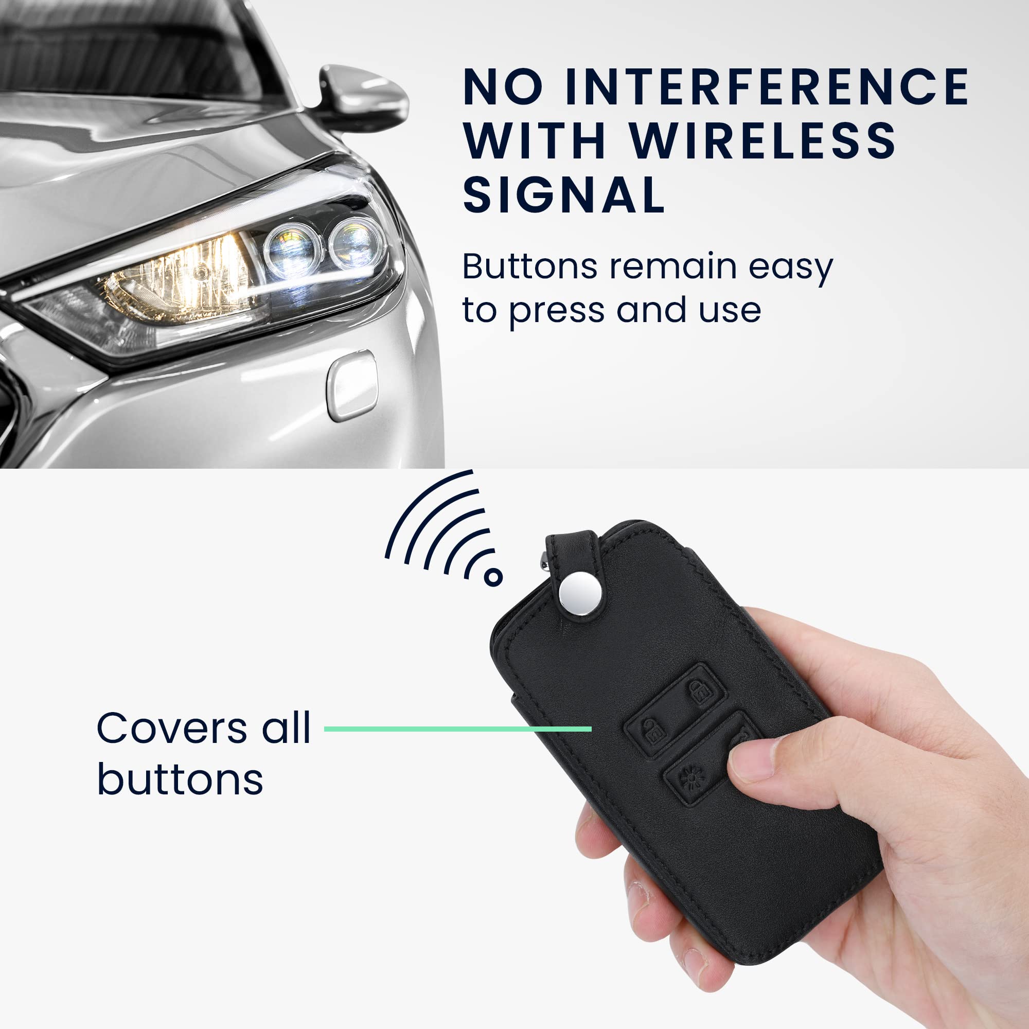 kwmobile Car Key Accessory Compatible with Renault Smart Key 4-Button (Keyless Go Only) – Protective Case in Imitation Leather – Painted Heart White/Black - 2