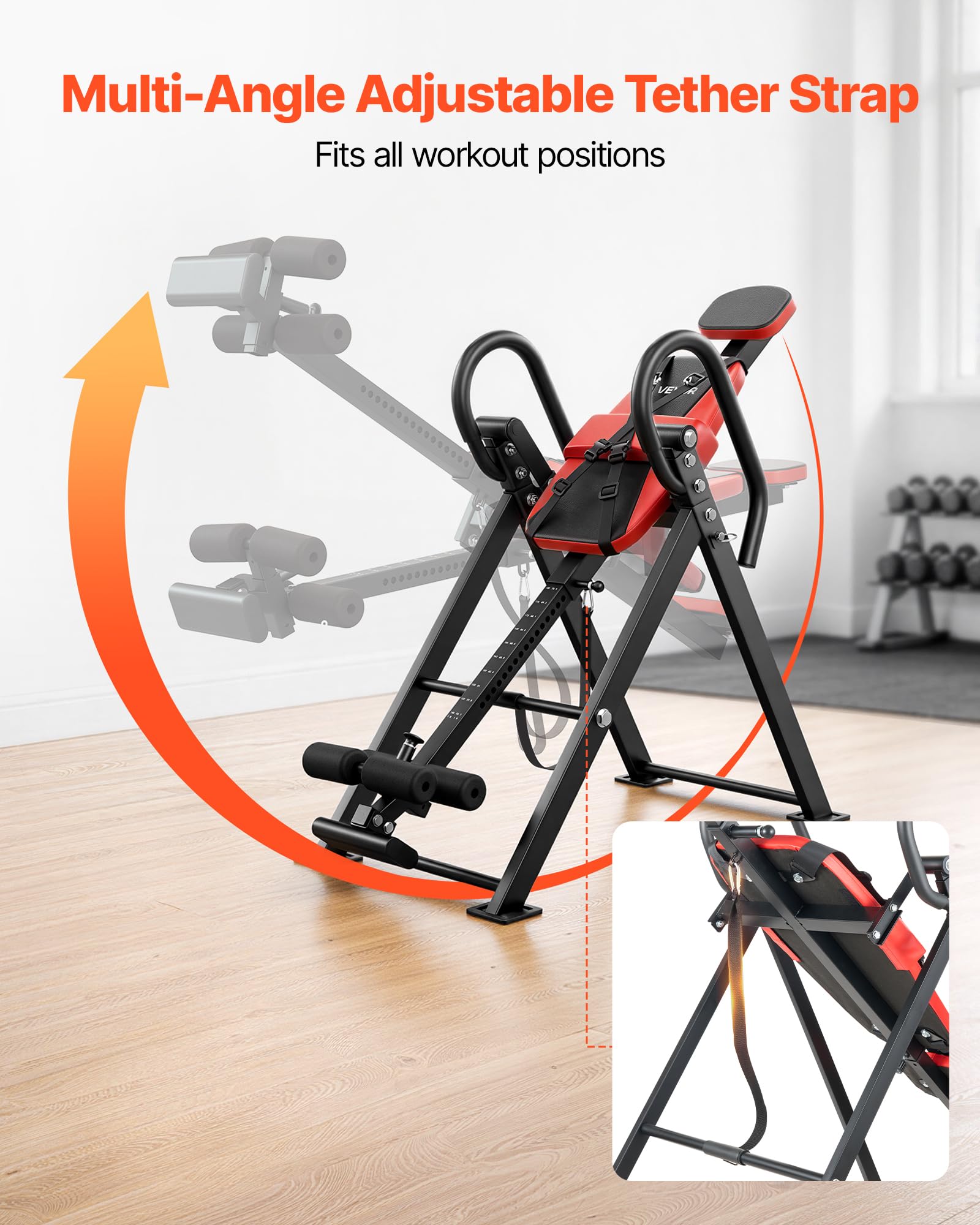 VEVOR Tavolo ad Inversione Fitness, Panca ad Inversione Carico Max 136 kg Pieghevole, Attrezzatura per Decompressione di Collo Schiena da Palestra Sviluppo Muscolare, Stretching, Cinghia Regolabile