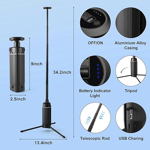 Miniatura 2 de Luz de campamento de 2000 lúmenes, linterna de trabajo, luz LED para barbacoa, soporte de metal ajustable retráctil con trípode, luz de campamento