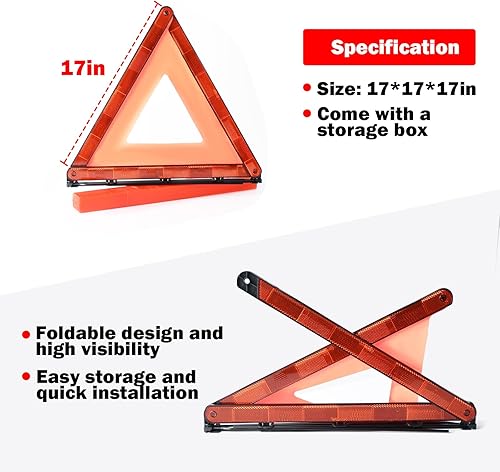 Miniatura 5 de cureder Triángulos de advertencia de emergencia, paquete de 3 con embalaje plegable, kit de advertencia triangular reflectante de advertencia,