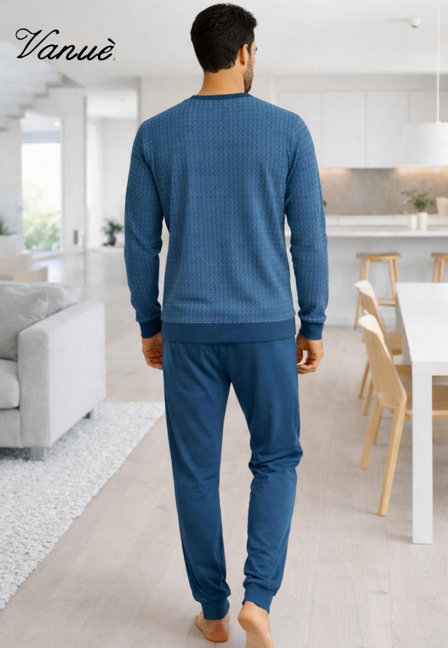 Intimitaly Vanuè - Pigiama Uomo Cotone Lungo 100%, Maglia Maniche Lunghe e Pantalone, Leggero e Traspirante, Primavera Estate - 2