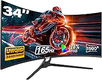 Gawfolk Monitor de jogos curvado ultra amplo de 34 polegadas, tela de PC 1500R 165hz UWQHD 4K, tela curva para computador com FreeSync, suporte de parede 75 x 75 mm - preto