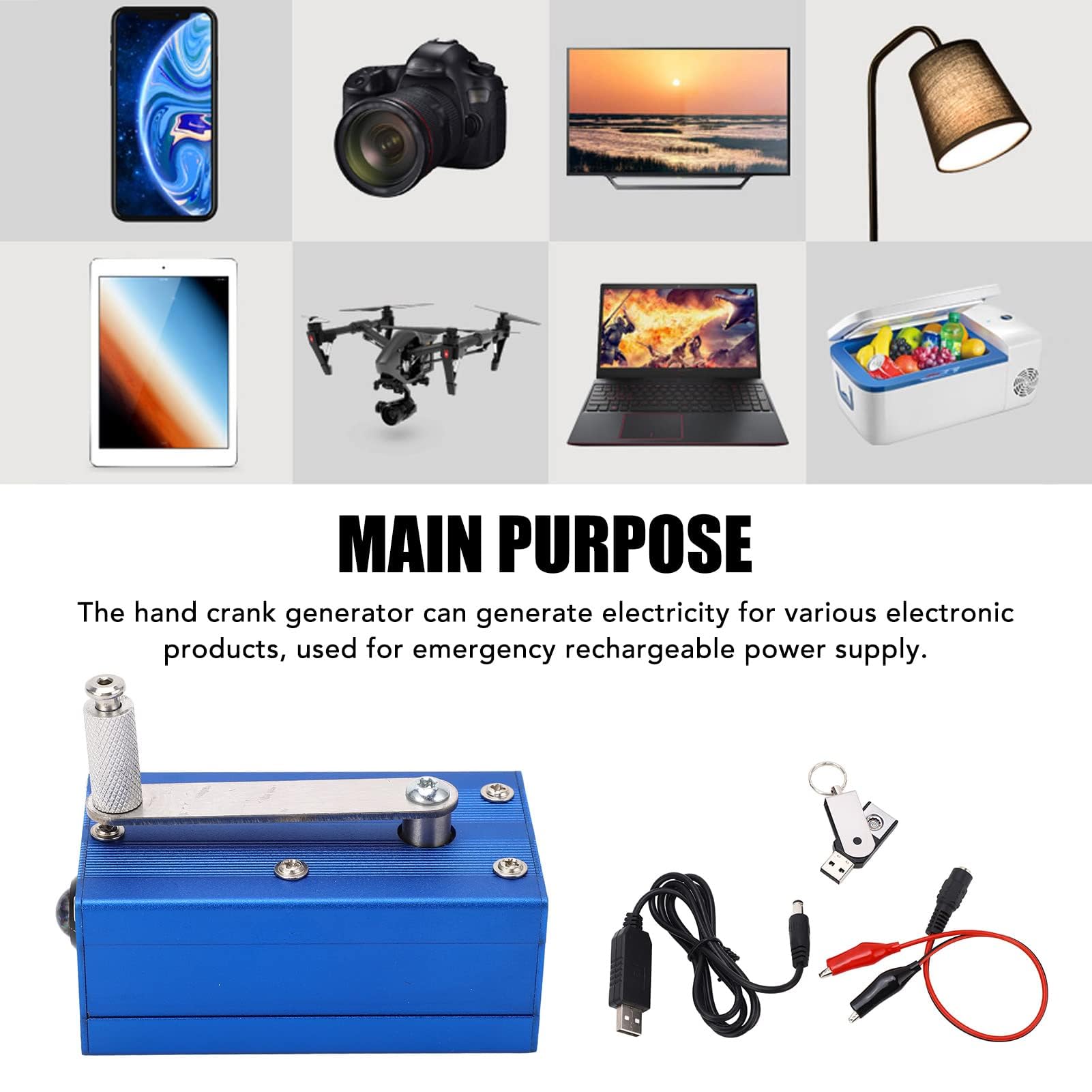 Générateur à manivelle super condensateur portable USB mécanique alimentation d'urgence avec lampe COB