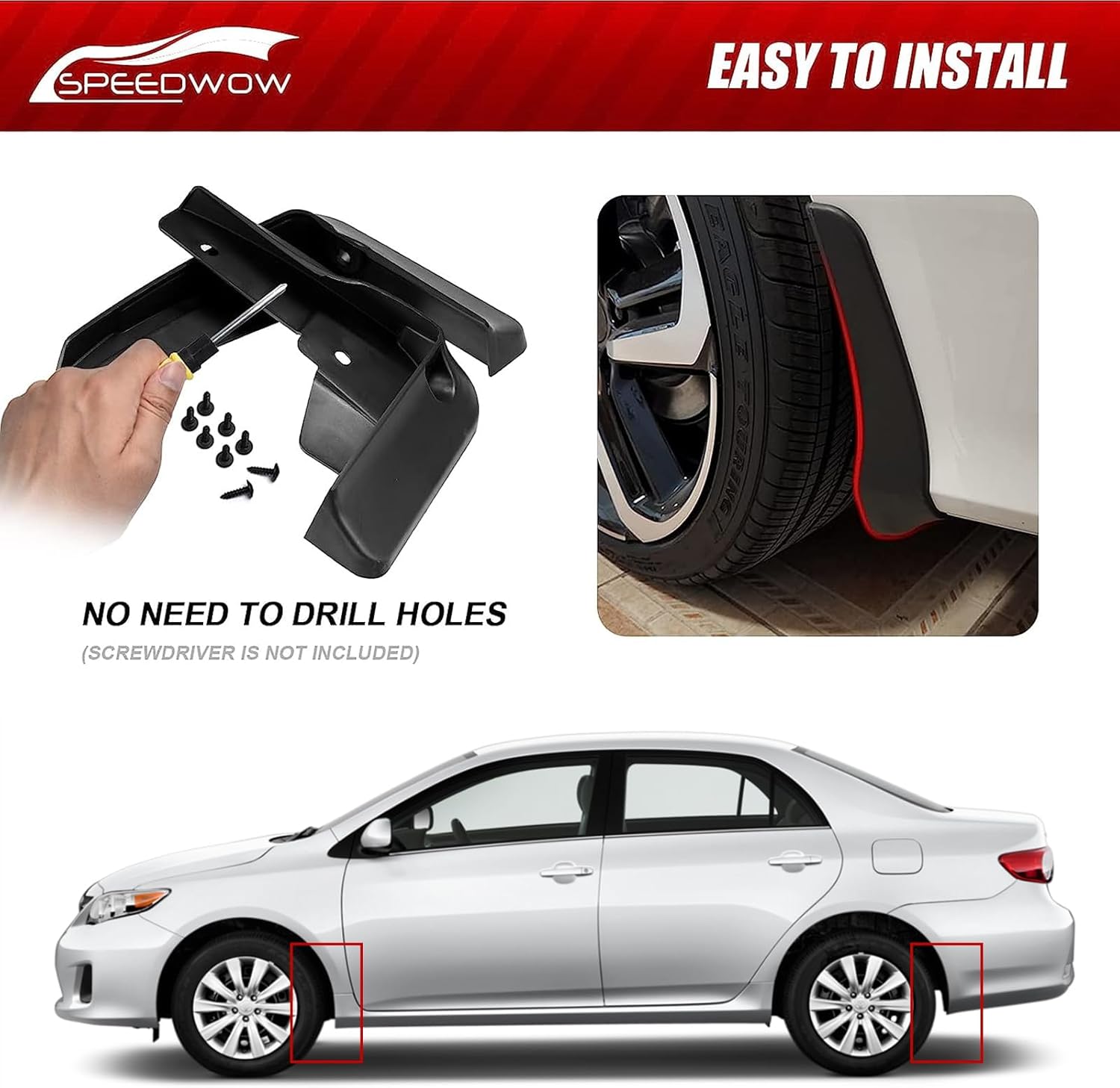 SPEEDWOW 2009-2013 Toyota Corolla Mud Flaps Splash Guards Tire Protector No Need to Drill Holes(Set of 4)
