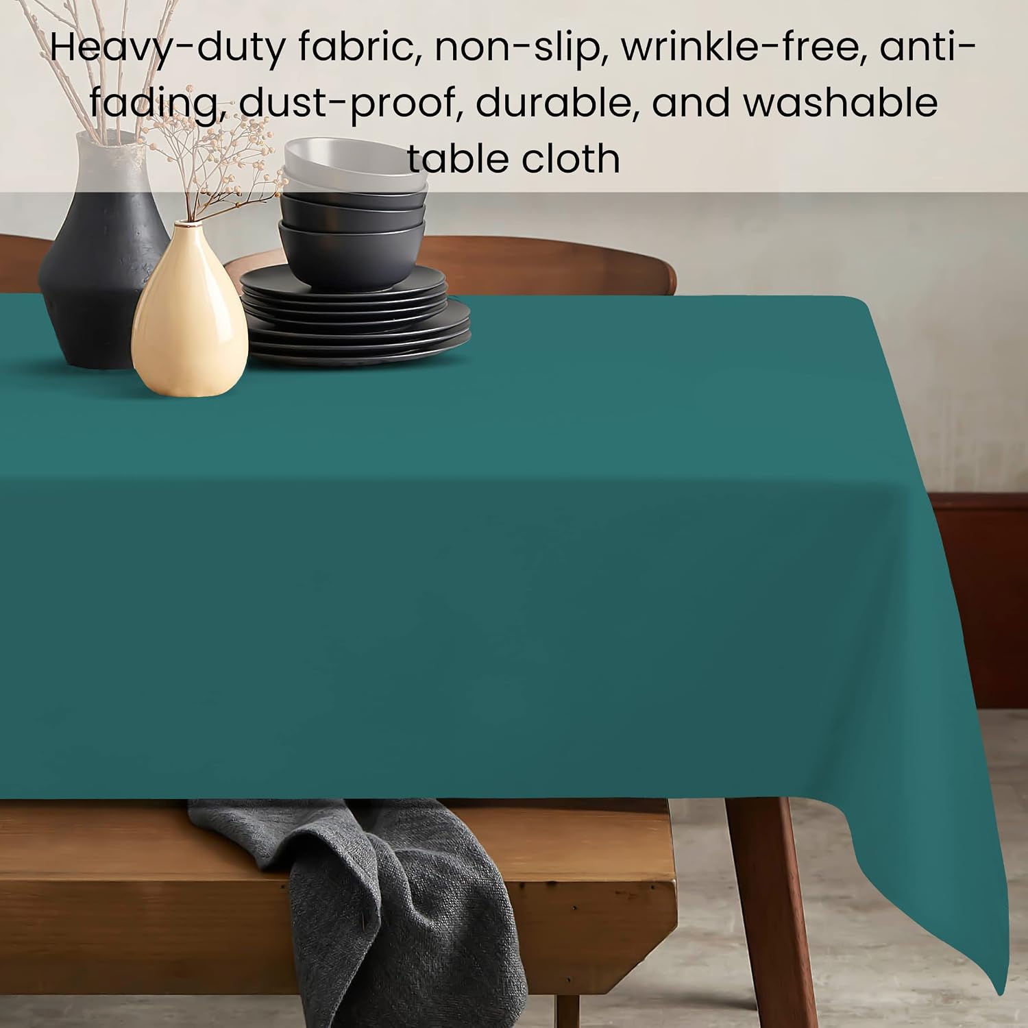 Cotton Clinic Rectangle Tablecloth 60 x 120 Inch - Washable 100% Cotton Table Cloth - Heavy Duty Fabric Table Cover for Dining Tables, Everyday Use, Buffet Parties and Camping - Teal