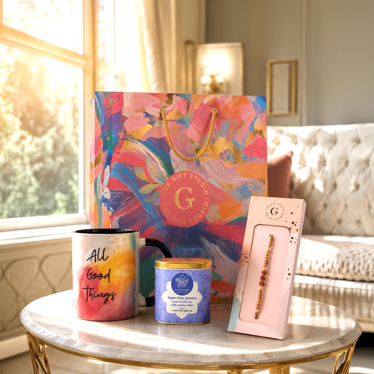 THE GIFT STUDIO.COM | Bold Bro Lifestyle Hamper for Brother | Rudraksha Rakhi, All Good Things Mug & Jasmine Green Tea | Raksha Bandhan Gift-image-5