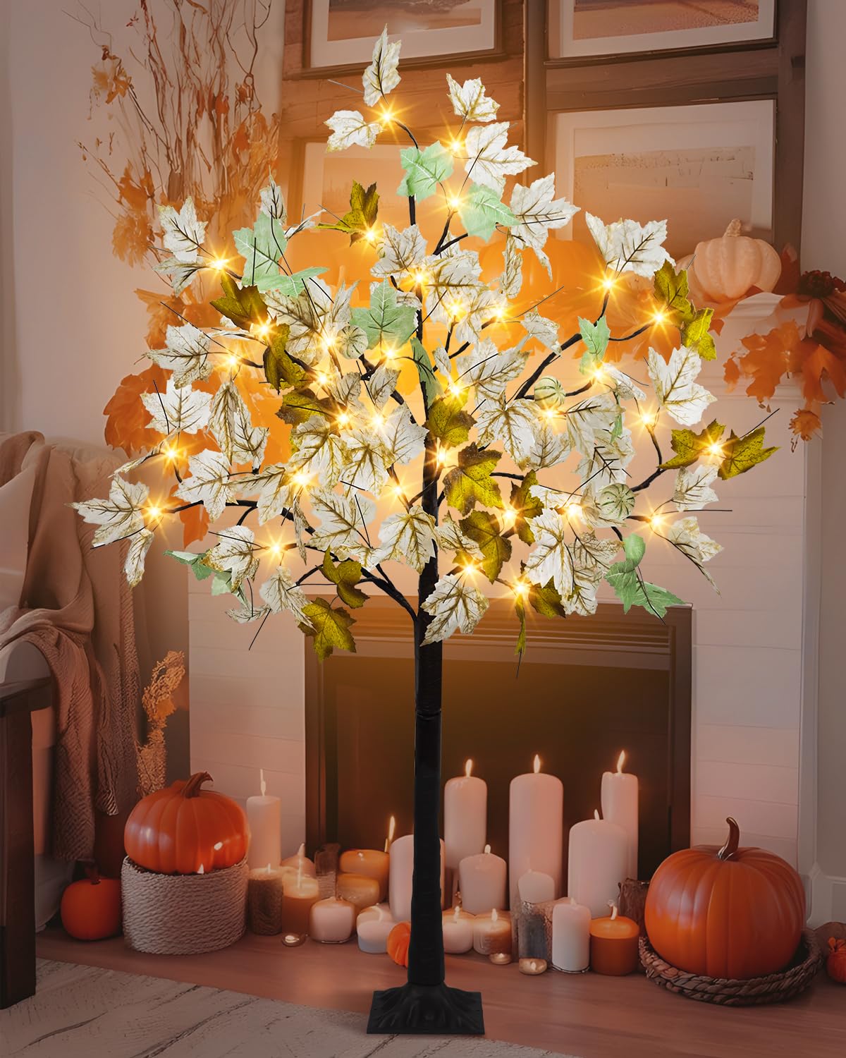 Phliofd Árbol De Arce De Otoño De 6 Pies Con 96 Luces LED Y 6