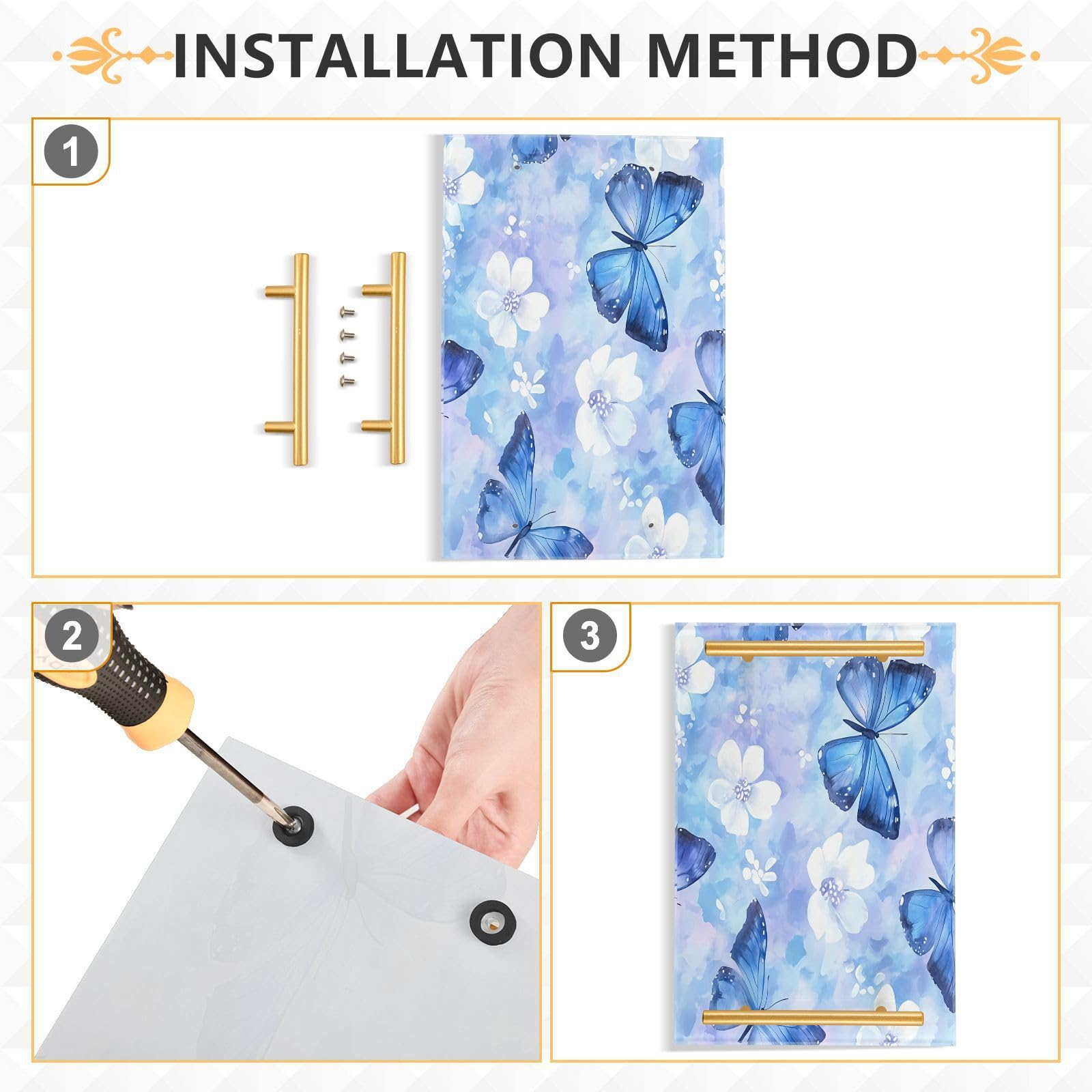 BOESI Graffiti Blue Butterfly Tray, Tray with Handles, Countertop Organizer, Decorative