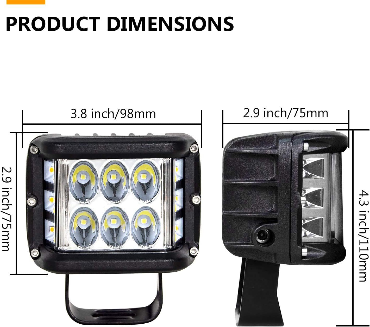 Willpower 2 Pieces 4 inch LED Side Shooter Pods Light,60W Square White Amber Strobe Cube Lights,12V 24V Waterproof Offroad Driving Fog Lights for Truck Jeep ATV UTV SUV Tractor 4x4 Cart Trailer