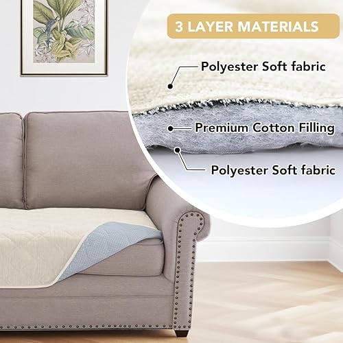 Miniatura 5 de H.VERSAILTEX Funda de felpilla para sofá de 2 cojines, antideslizante, lavable, con correa, funda protectora suave para perros, gatos y niños (36 x