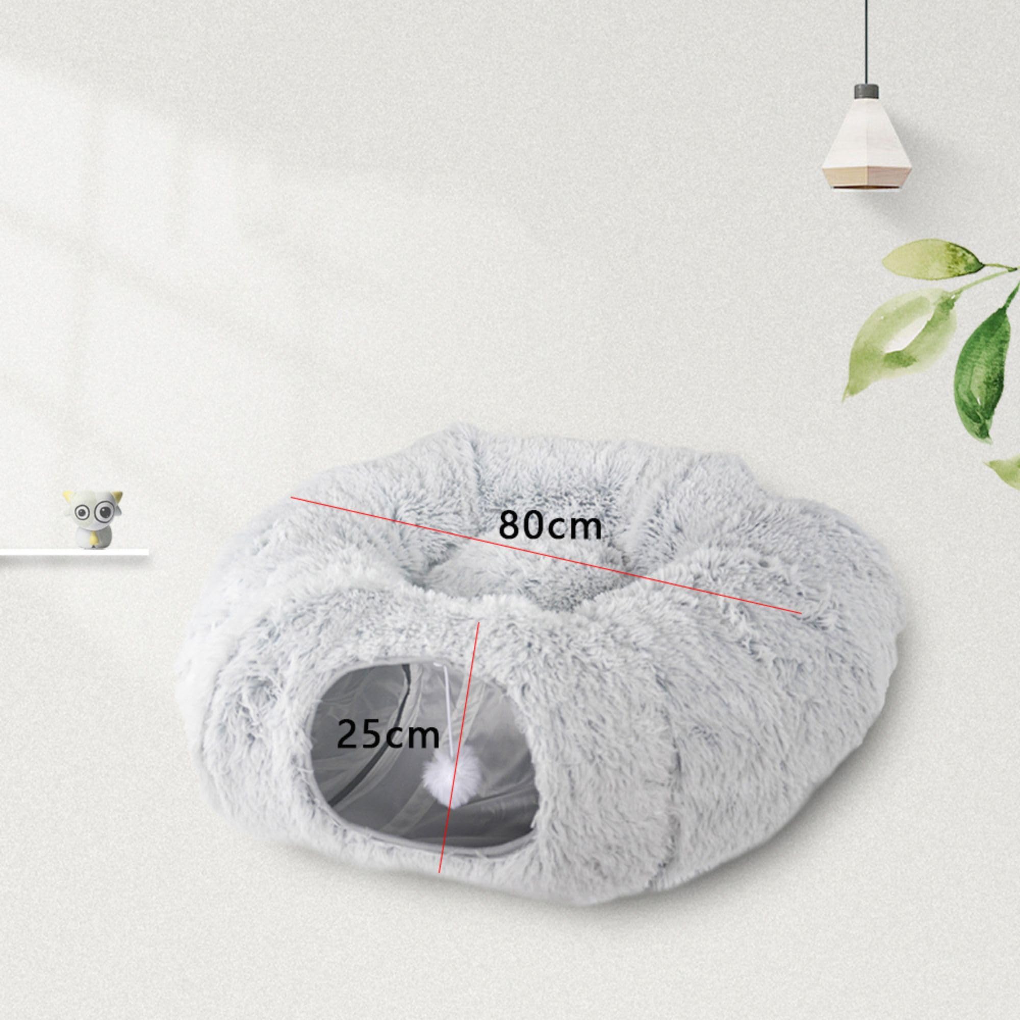 Cama Donut Túnel Gato, Suave, Plegable, Lavable, Extraíble, con Alfombrilla y Bola para Jugar - Accesorio para Gatos (80 x 25 cm)
