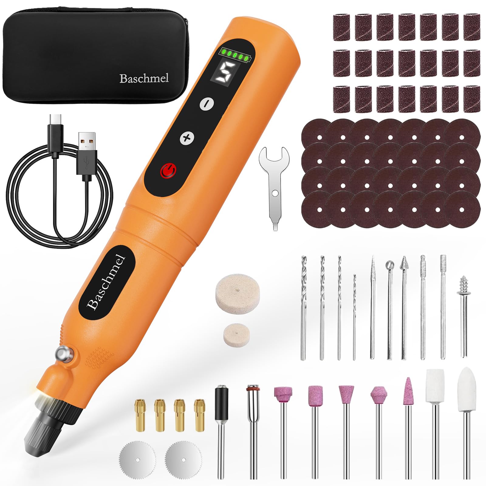 Baschmel Mini Cordless Rotary Tool, USB Charging, 5-Speed Rotary Tool Kit with 73 Accessories, Multi-Purpose 3.7V Power Multi Tool for Sanding, Polishing, Drilling, Etching, Engraving, Cutting, DIY