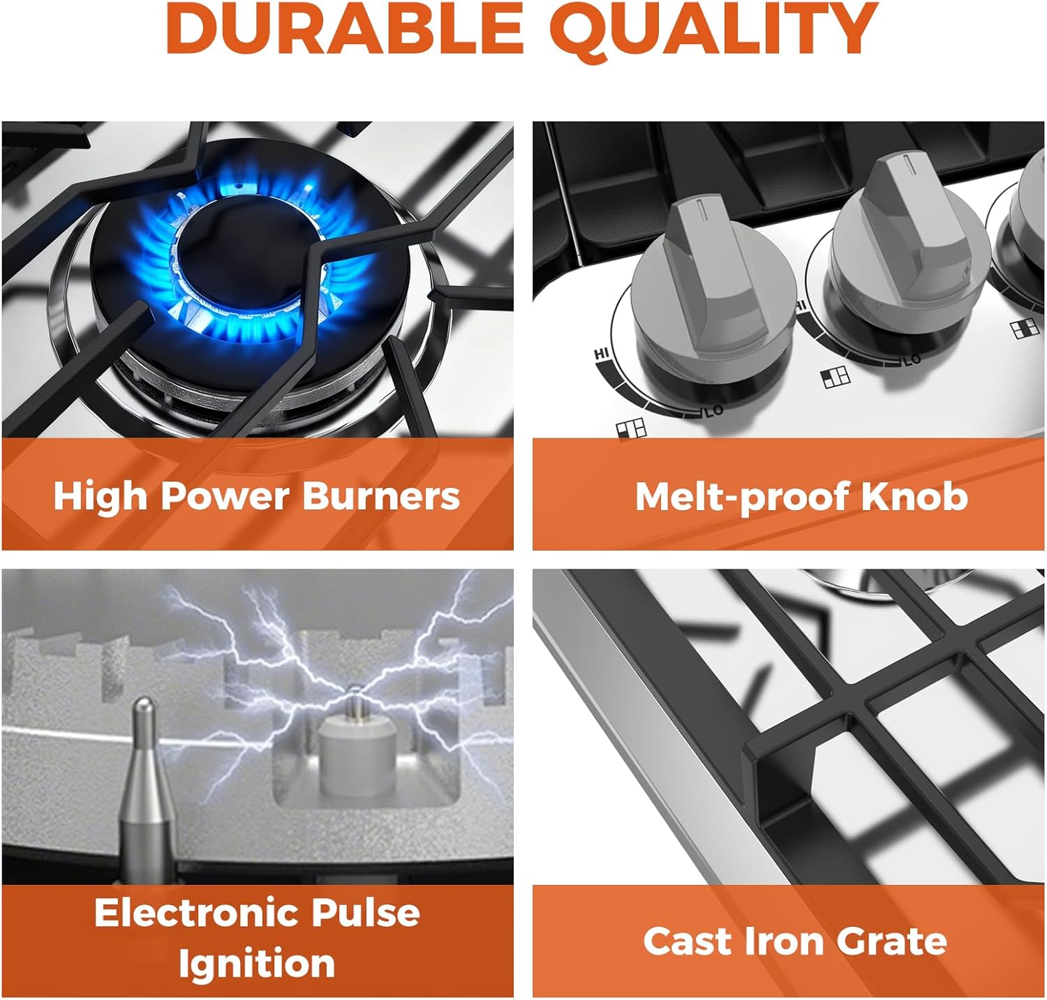 36 Inch Gas Cooktop, 5 Burners Gas Stove Top, NG/LPG Convertible 304 Stainless Steel Built-in Propane Stovetop, Natural Hob with Thermocouple Flame Out Protection for Rvs Kitchen Apartments - Image 4