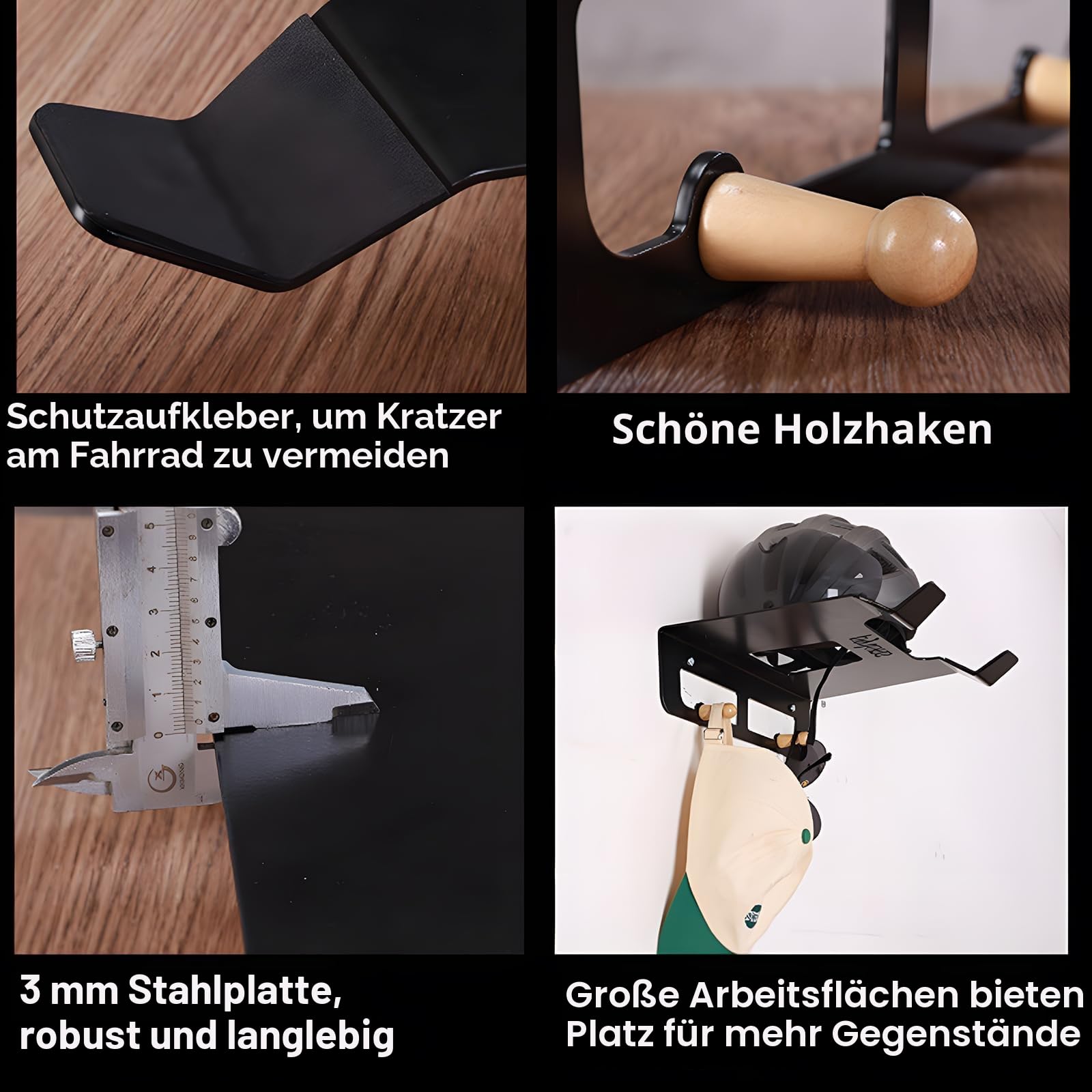 ENGWE MTB 3-in-1 Fahrrad-Wandhalterung mit Haken, platzsparender Fahrradträger für Mountain/Road/Hybrid-Fahrräder, horizontale Fahrradaufhängung für Garage oder Zuhause