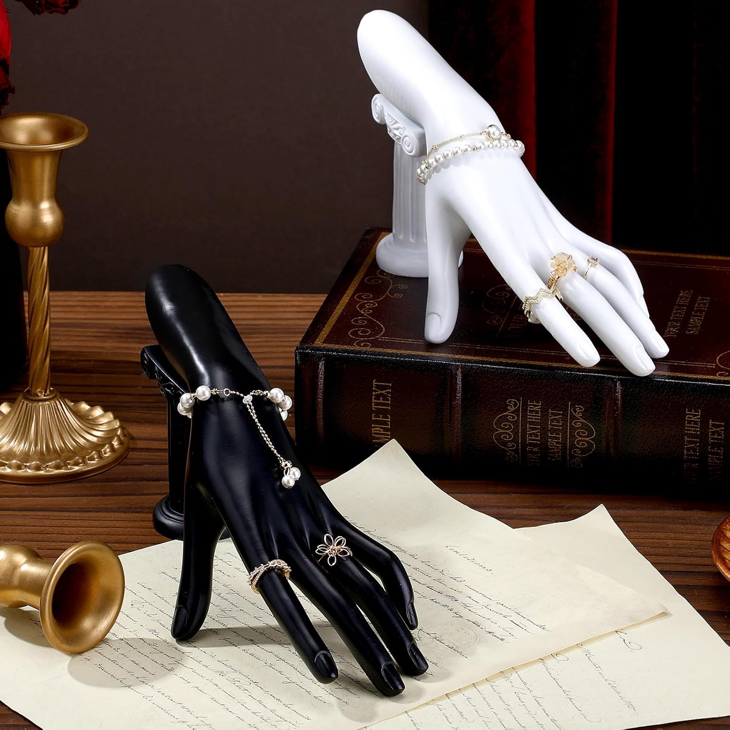 Yalikop 2 Pack Resin Mannequin Hand Jewelry Display Holder Stand for Ring Bracelet Necklace Home Table Decor