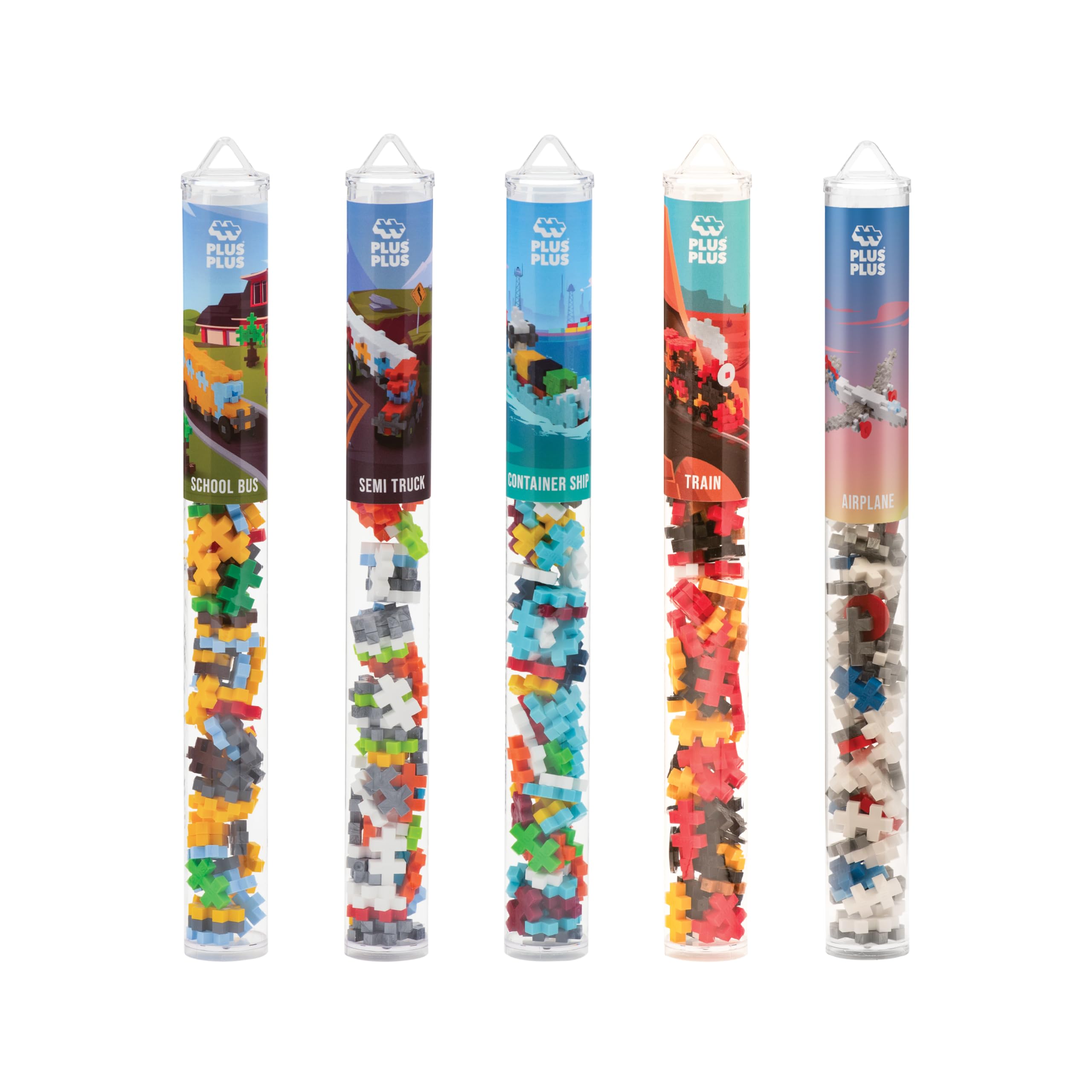 PLUS PLUSTransportation 5 Piece Bundle - 70 pc Tubes, Construction Building Stem/Steam Toy, Interlocking Mini Puzzle Blocks for Kids