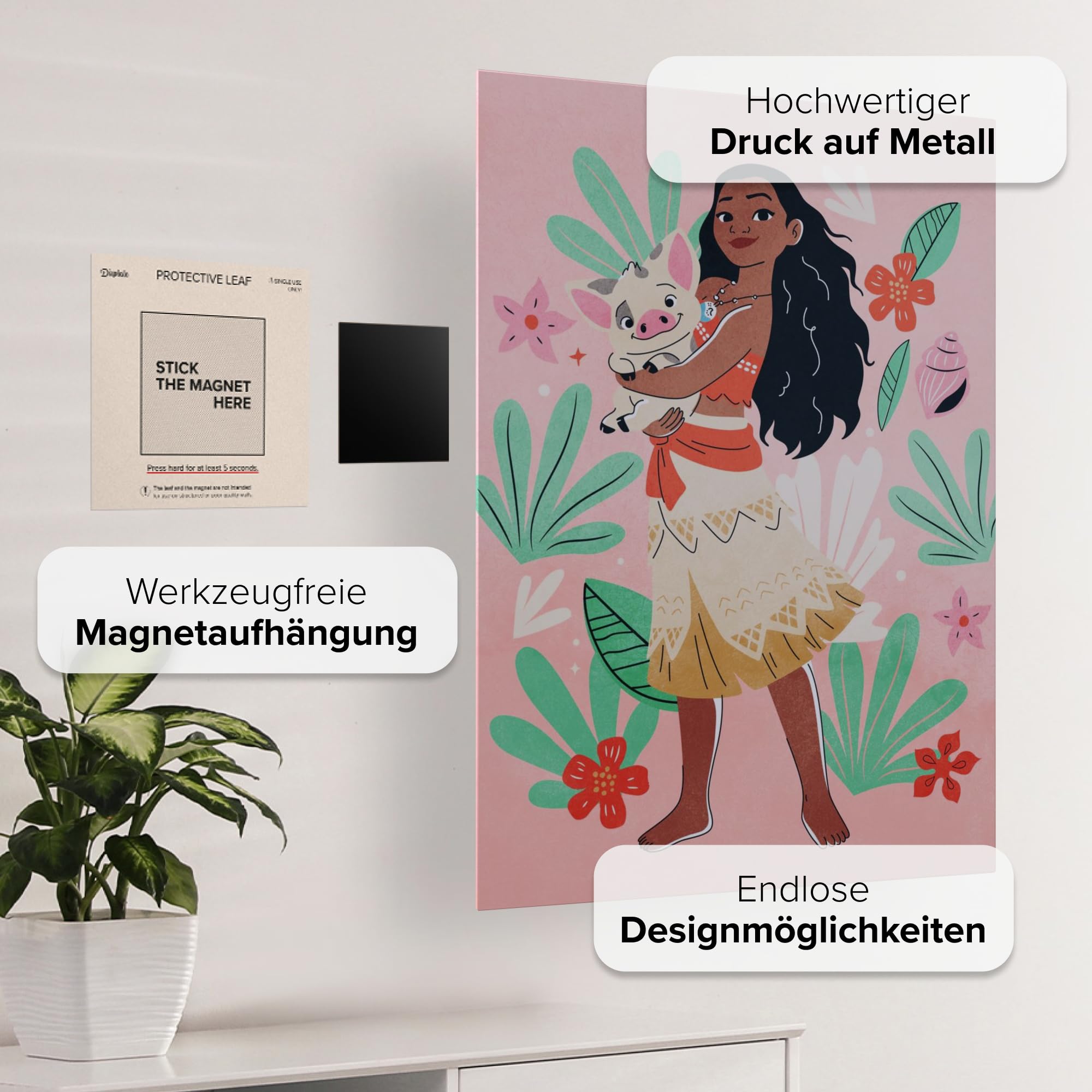 Displate Offiziell Disney MetallPoster Magnetische Befestigung Inklusive Lizenziert Bilder Hochwertiges Poster Pop Pastel - Moana Pop Pastel Poster 45 cm x 32 cm
