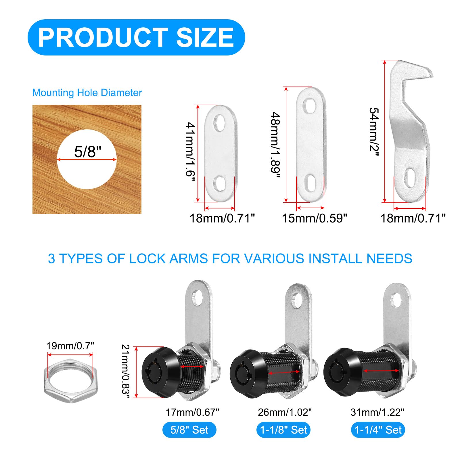 PATIKIL Serrure à Came Avec Finition Noire 1-1/8 Pouce, 4 Pcs