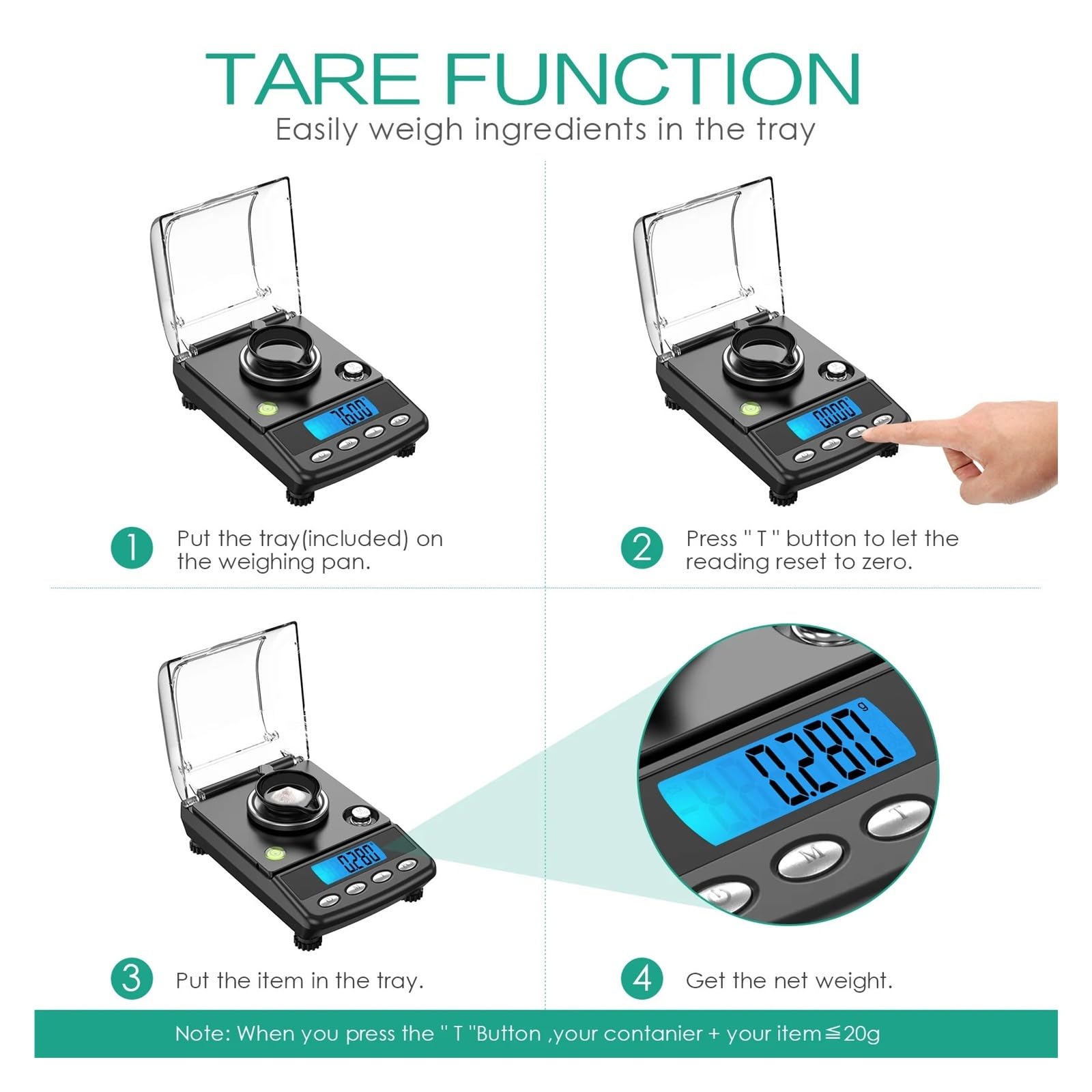 Bascula Precision Báscula de Cocina Báscula de joyería digital de precisión de 0,001 g, báscula electrónica alimentada por USB de 20 g, mini balanza de laboratorio LCD, báscula electrónica de 0,001 g