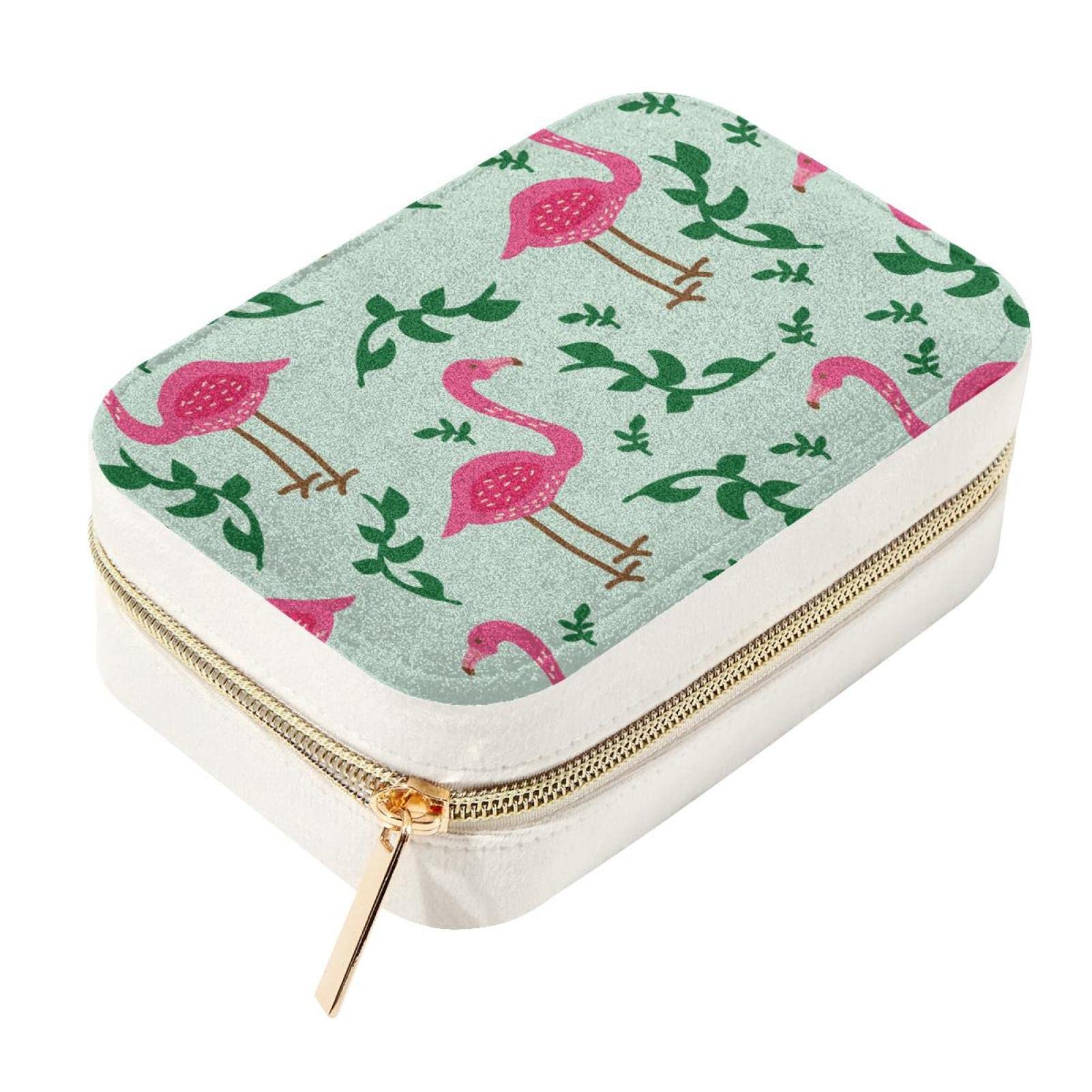 Boîte à bijoux de voyage motif flamant rose avec écrin intérieur en velours doux