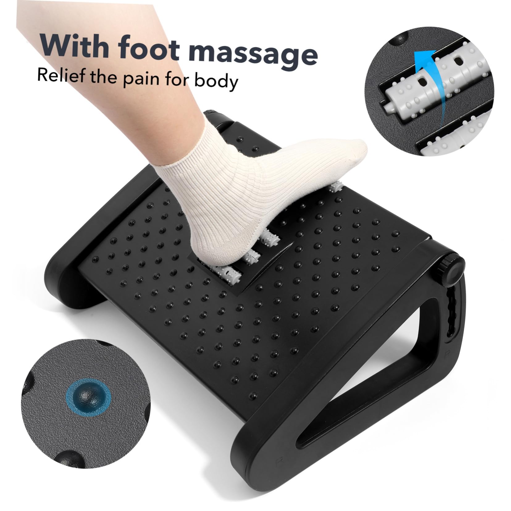 Didiseaon Reposapiés Ergonómico Ajustable Triángulo Antideslizante con Masaje para Oficina y Escritorio en Casa, Taburete Reposapiés Cómodo para Trabajo Prolongado, Color Negro