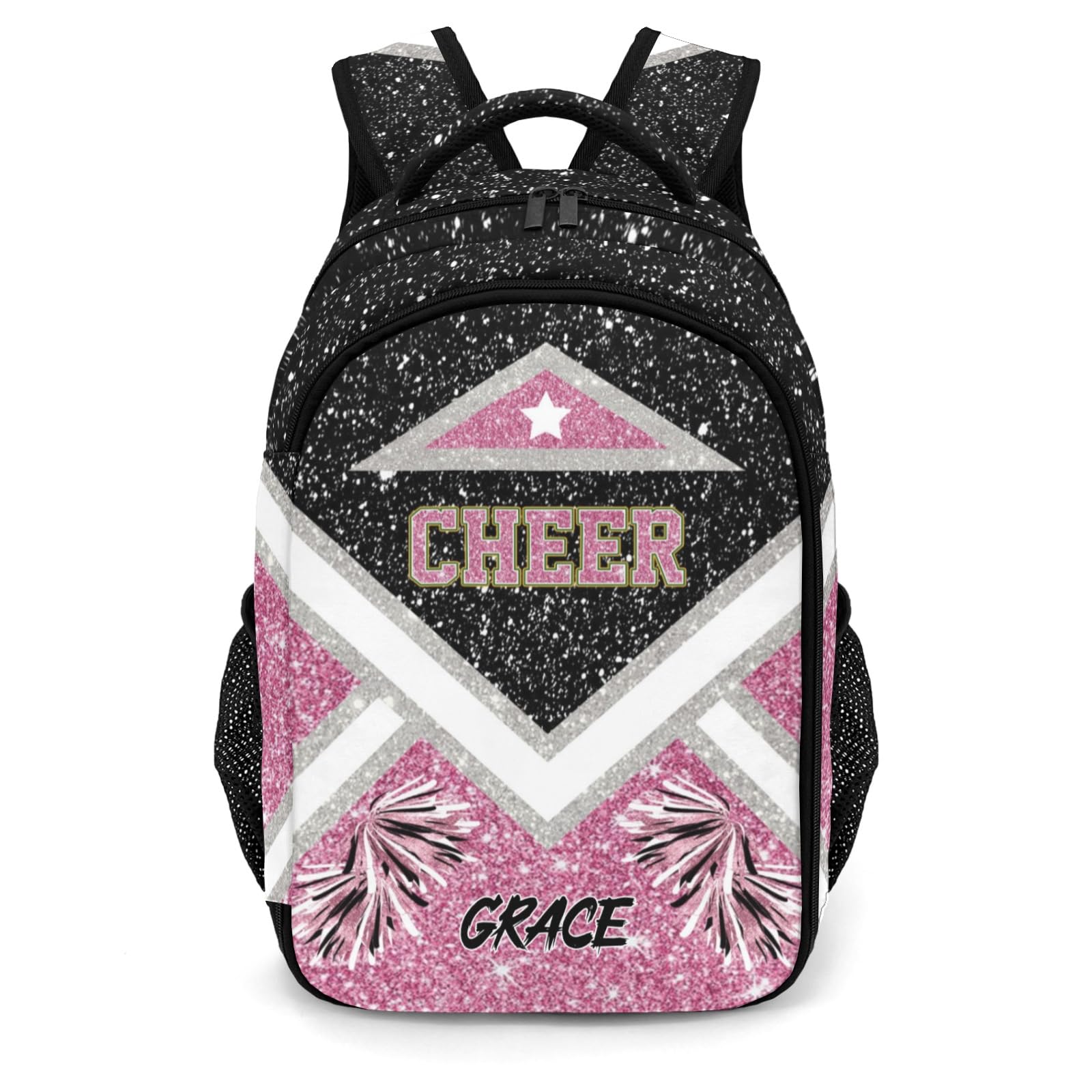 Ronzoey-JV Cheer Cheerleader Black Pink School Bag Waterproof Shoulder Laptop Bags for Women Men Travel Hiking Gift