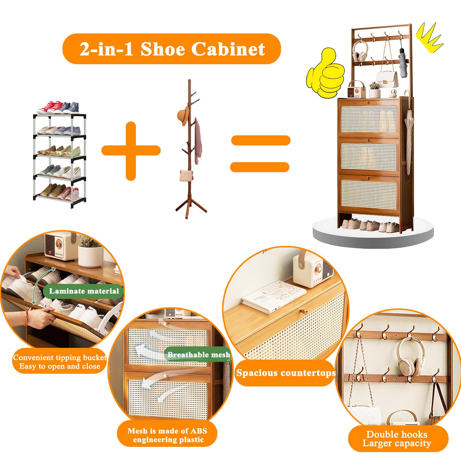 Zapatero con Puertas, Mueble Recibidor Entrada, Zapatero Bambu para 10-30 Pares, Zapatero Entrada Recibidor Nero, Mueble Zapatero De RatáN, para La Entrada O El Pasillo, Ahorro De Espacio