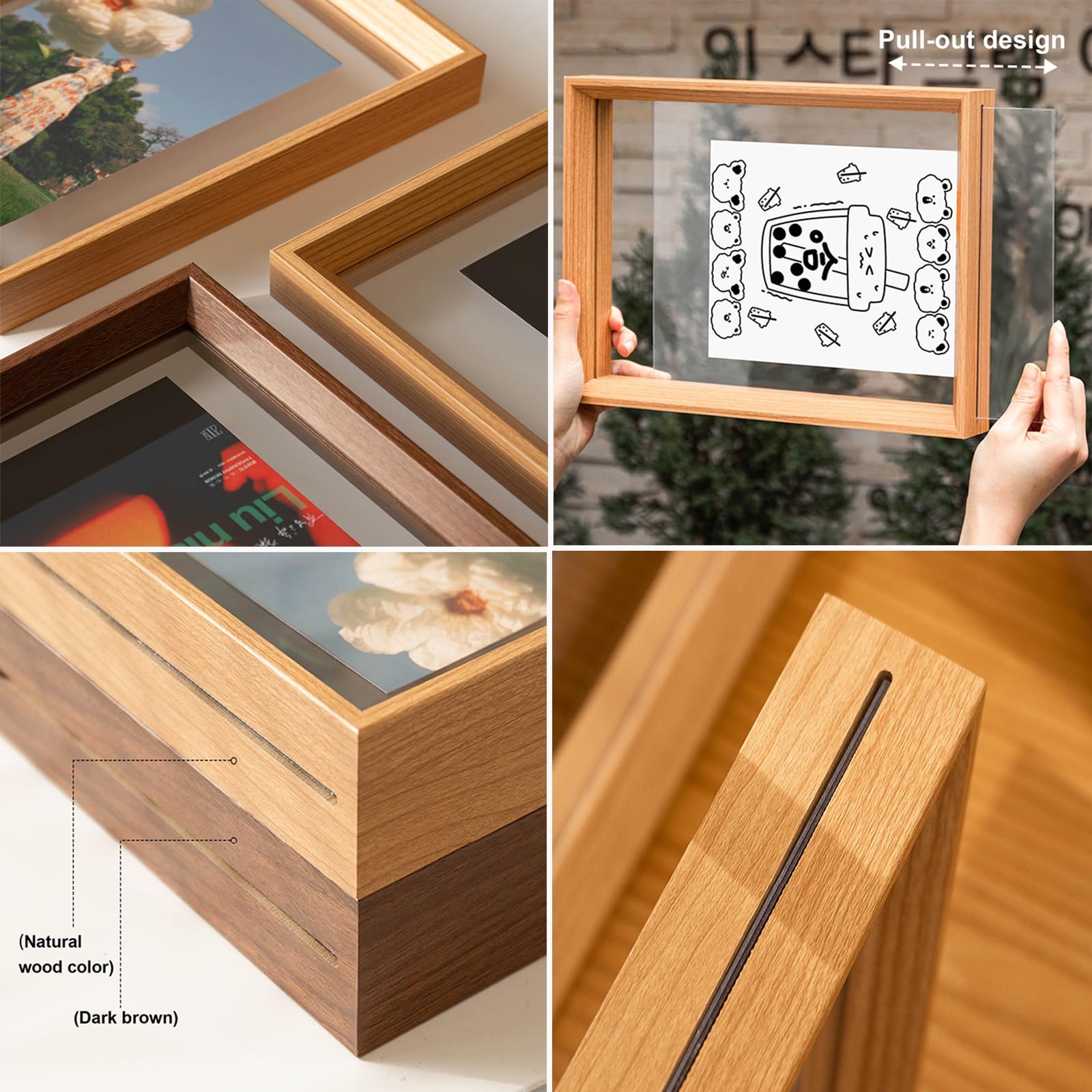 Marco de Fotos Transparente Doble Cara en Acrílico, Marco Flotante para Relieve, Hojas Secas, Especímenes de Plantas y Decoración del Hogar - Marco de Madera(Dark brown,38 X 53 CM)