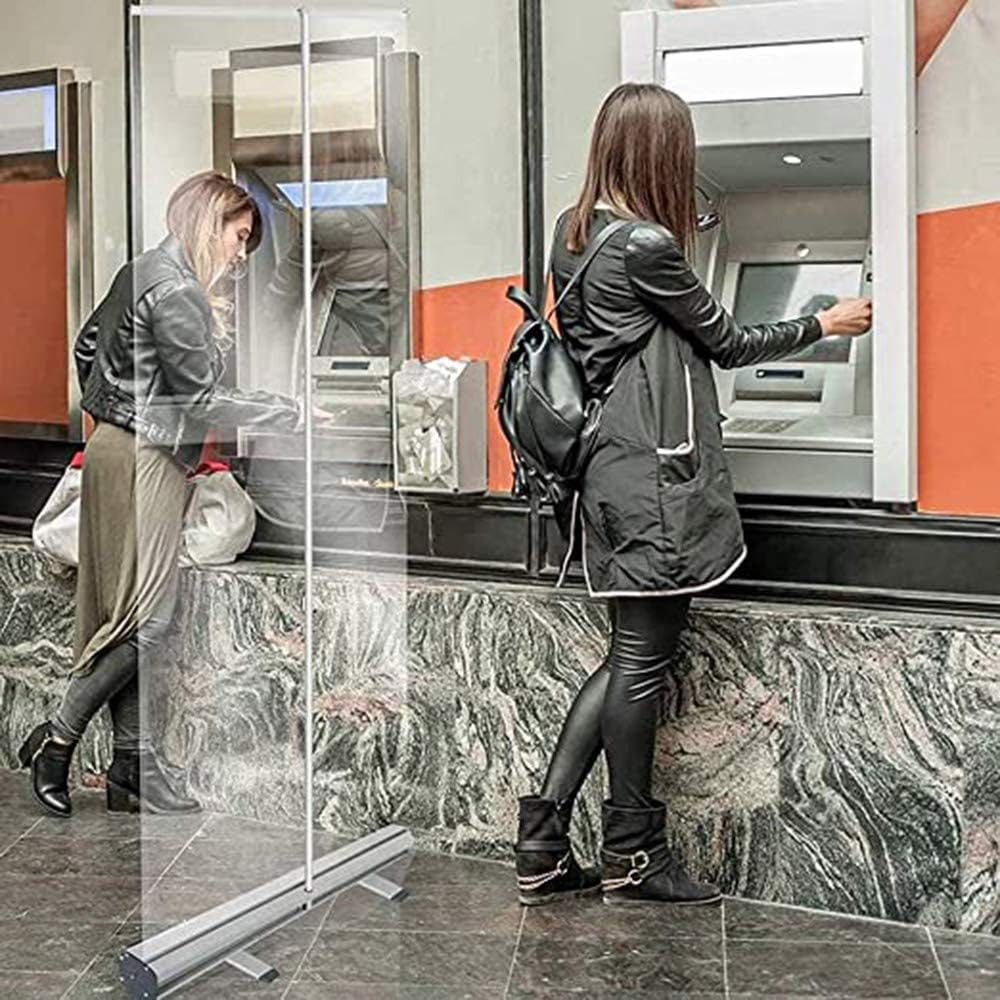 RUNS 120 * 200cm Mampara De Protección Banner Enrollable Transparente, En Pie Divisor Pantalla, Mampara para Oficinas Portátil Gimnasio Oficina Restaurante