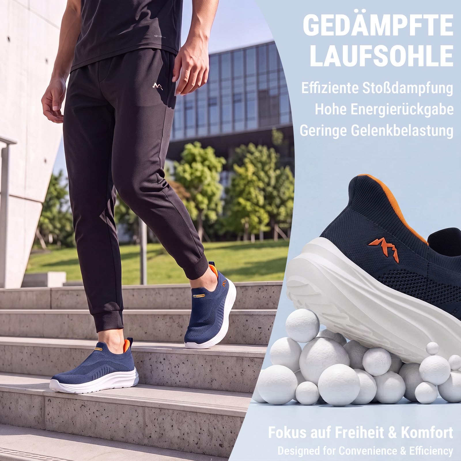 Sosenfer Herren Slip On Sneakers Breite Füße Hands-Free Walkingchuhe | Atmungsaktiv leichtgewichtig und bequem für Freizeit Walking Jogging und Alltagmit Mesh Outdoor Sportschuhe