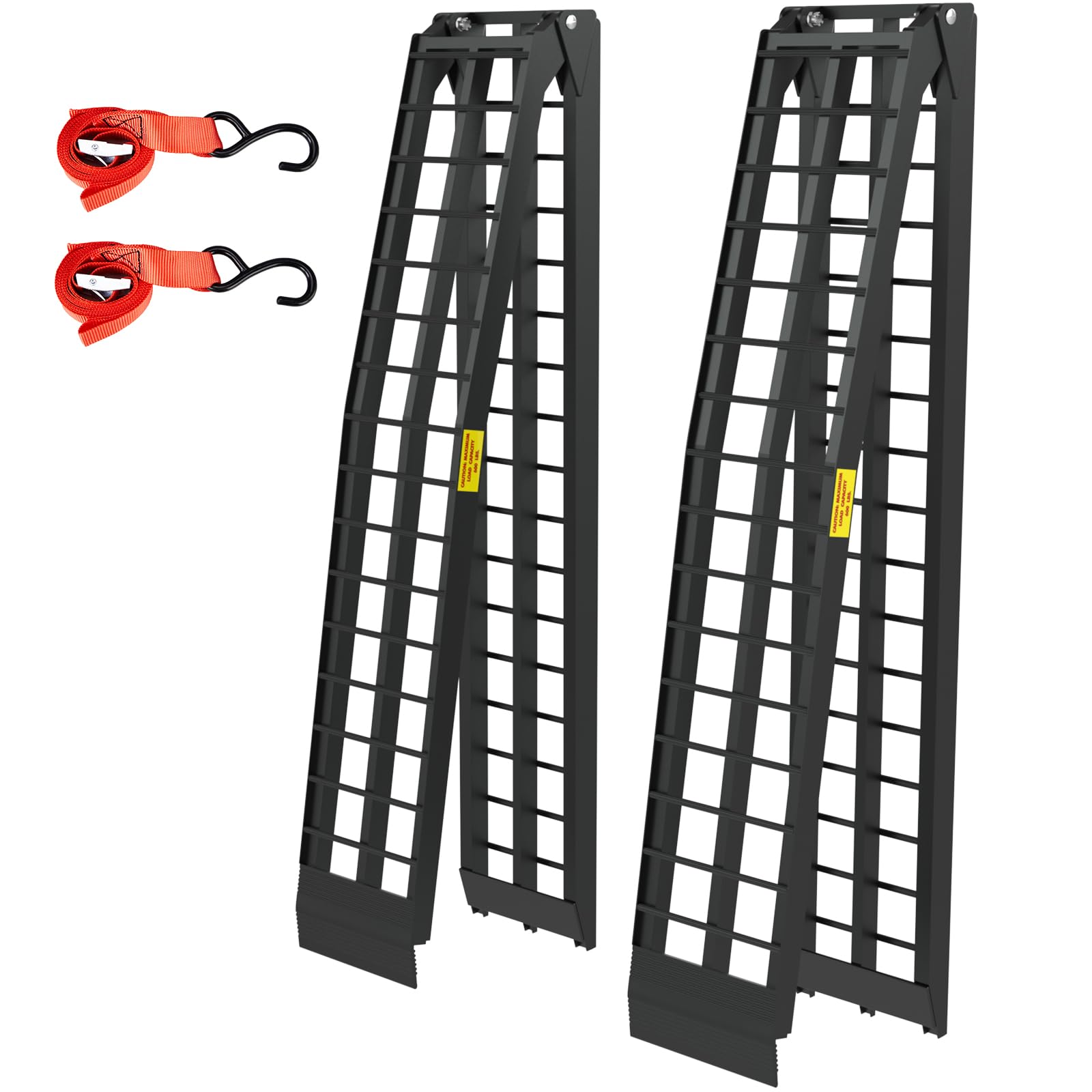 TUFFIOM Pair of 10ft Aluminum Truck Ramps, 1200 lbs Capacity Folding Loading Ramps, for ATV/UTV/Motorcycle/Lawn Mower/Pickup Trucks/Snow Blower, Lightweight & Portable, Pack of 2 (Gridded 10Ft) Black