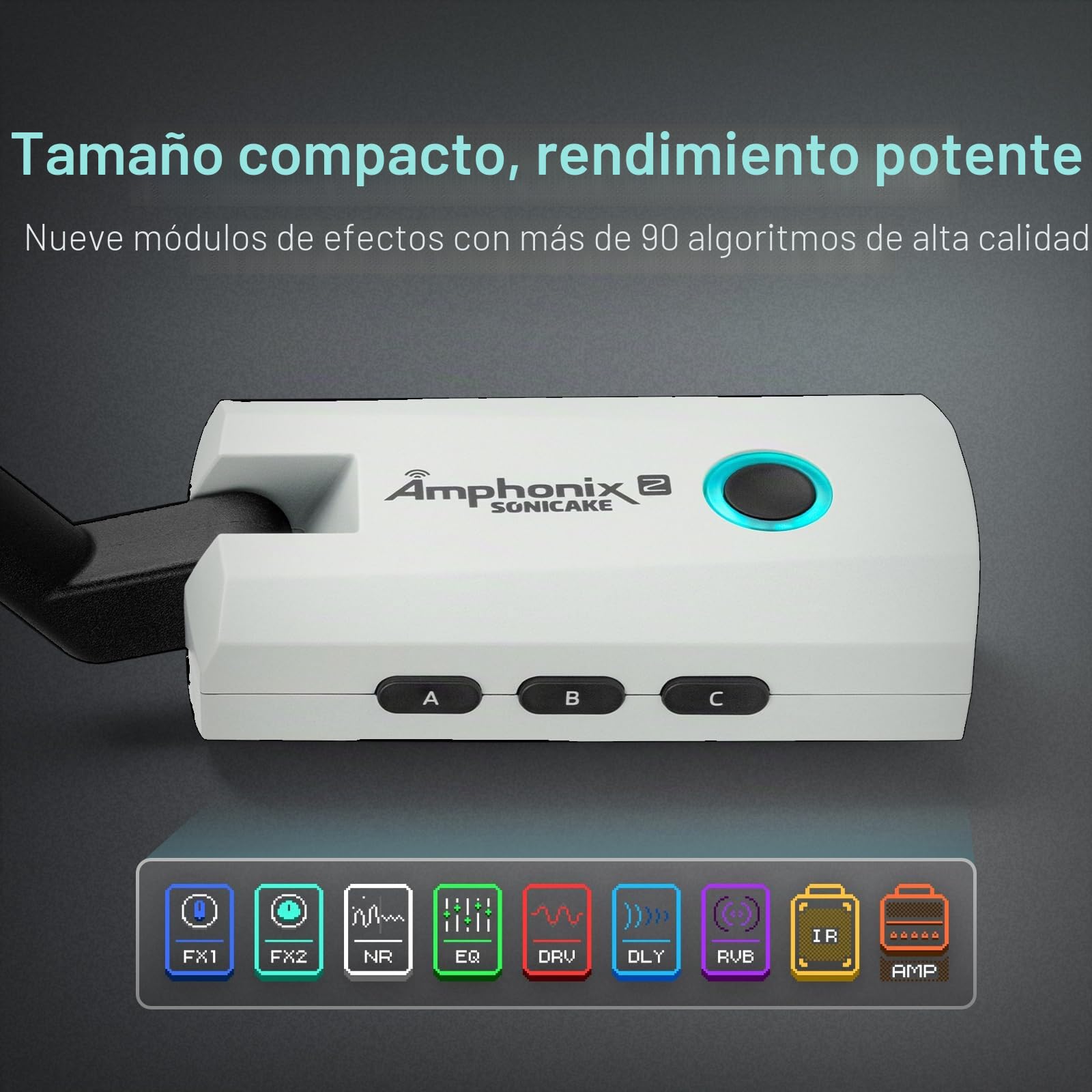 SONICAKE Amplificador para Guitarra con Auriculares 50 Presets de Fábrica, 9 Módulos de Efectos, BT, Control por App, Grabación de Audio USB Amphonix 2 QAP-50