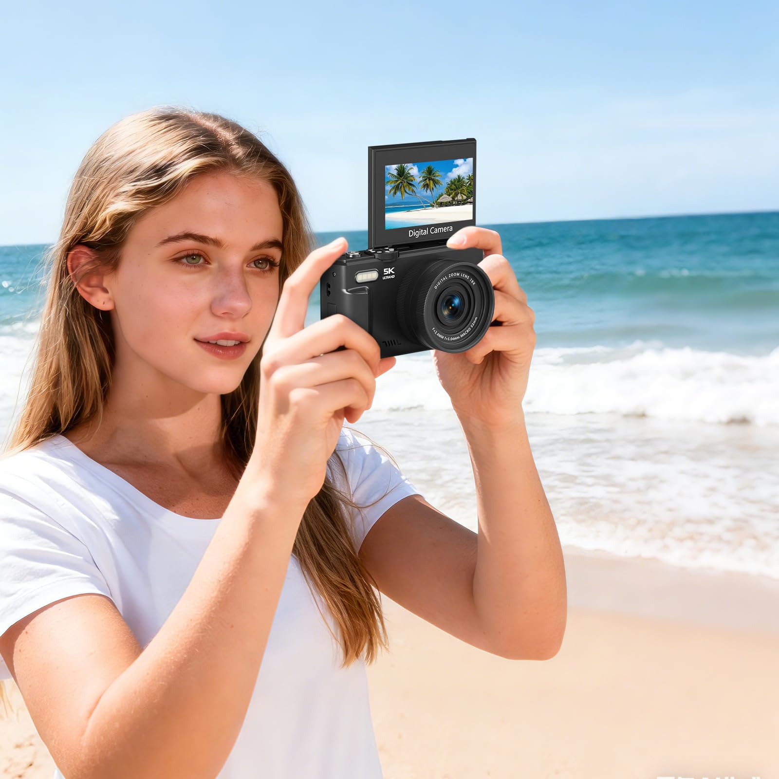 Cámara digital, 4K 64MP, flip 180°, zoom 18X, enfoque automático, negro | CMOS,3" LCD,LED,9 Modos,120fps,TF 128GB,0.4kg,11cm,USB-C,BL-5C,Weitwinkel,Makro,Vlog,Reise,Principiante,Schwarz