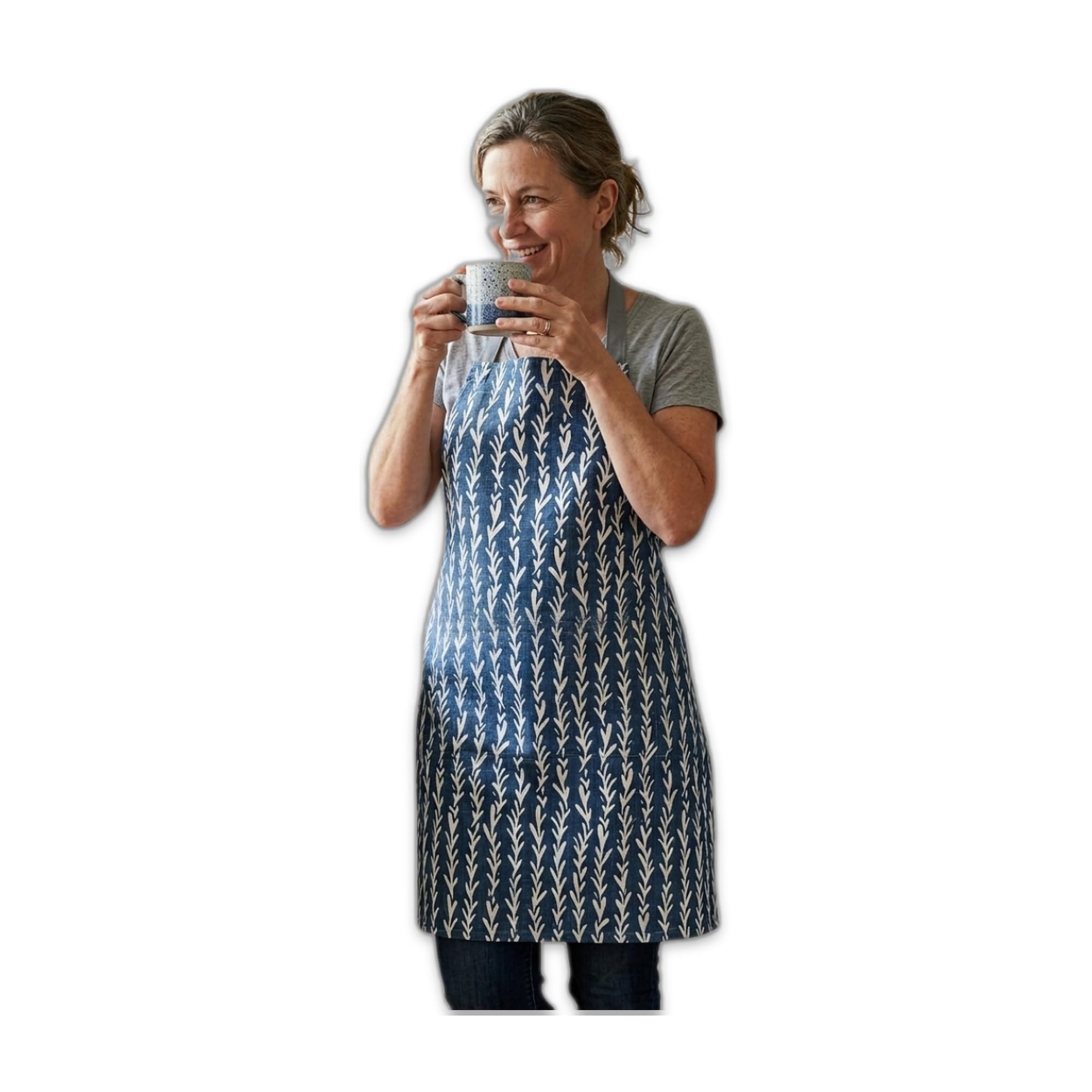 Jolee Deep Blue Nautical Coral Oilcloth Wipe Clean Apron for Adult - 74cm