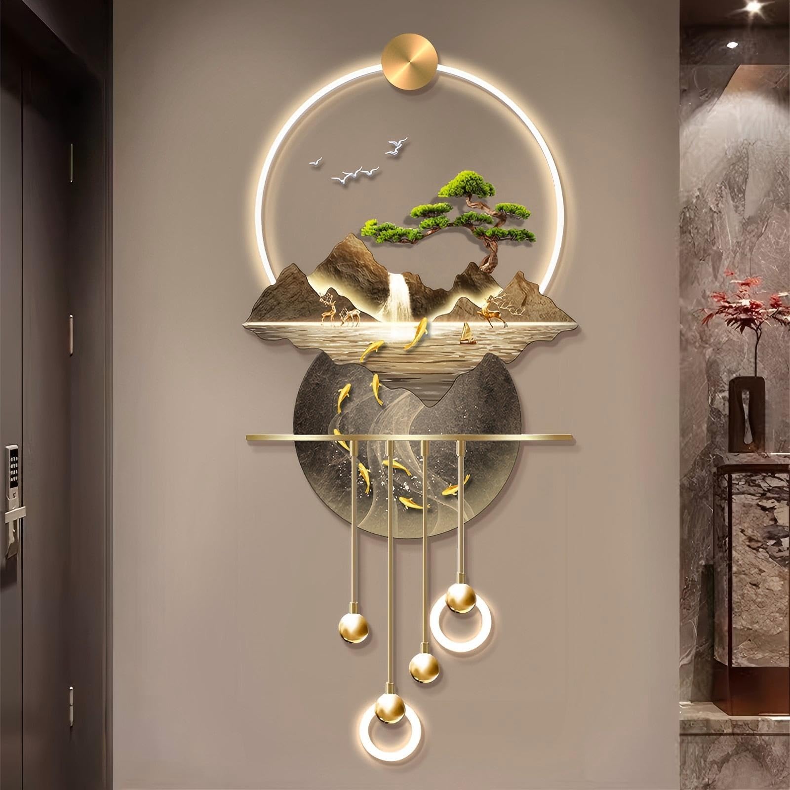 LMYSXAOZ 3D Wall Art Decoration - LED Sculptures for Home, Entrance, Corridor, Study, Feng Shui Inspired Design