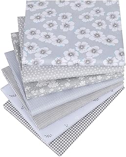 7Pcs Different Pattern Grey 100% Cotton Print Fabric Fat Quarter Bundle 46cm x 56cm (Approx 18" x 22") Patchwork Sewing Qu...