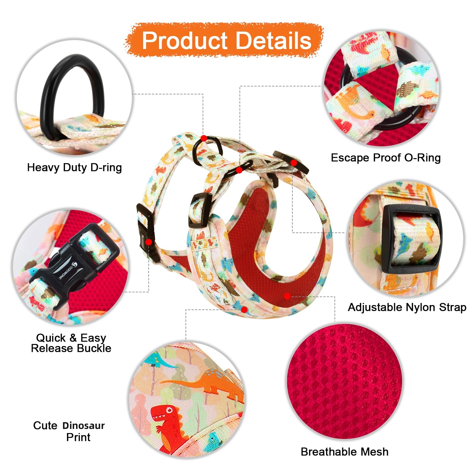 Dog Harness and Leash, Poop Bag Holder 3 Sets, Easy Walk No Pull Adjustable Puppy Cat Vest Harness with Soft Mesh Padded - Image 3