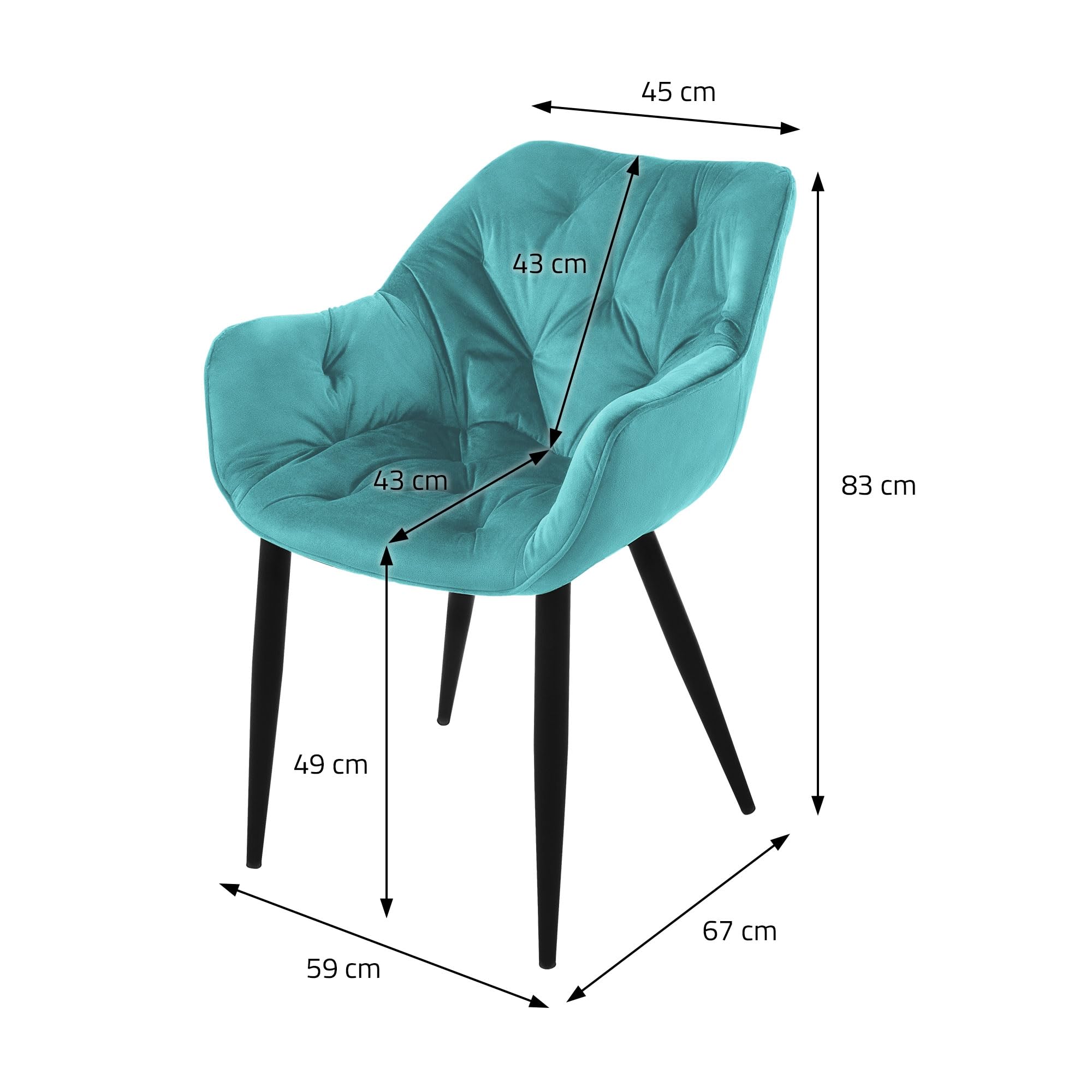 ML-Design Set 6x Sillas de Comedor con Respaldo y Reposabrazos Asiento Turquesa(Petrol) Tapizado con Funda de Terciopelo Patas de Metal Sillón Diseño Ergonómico Moderno para Salón, Escritorio o Cocina