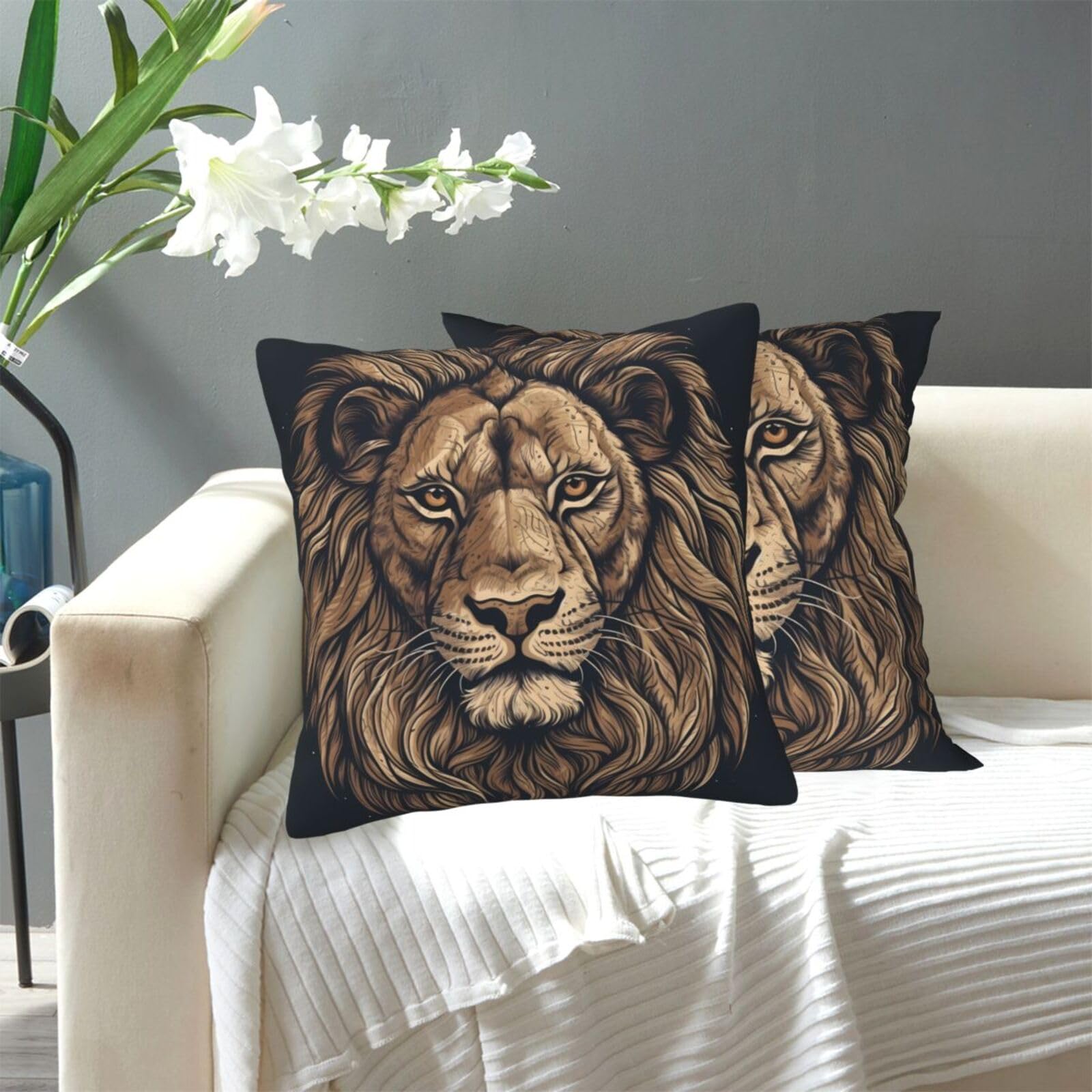 FekiLoot Decorative Throw Pillow Covers Modern Farmhouse Pillowcase Double Sided Cozy Cushion Cover for Sofa Couch Bed 20"X20" Cartoon Lion