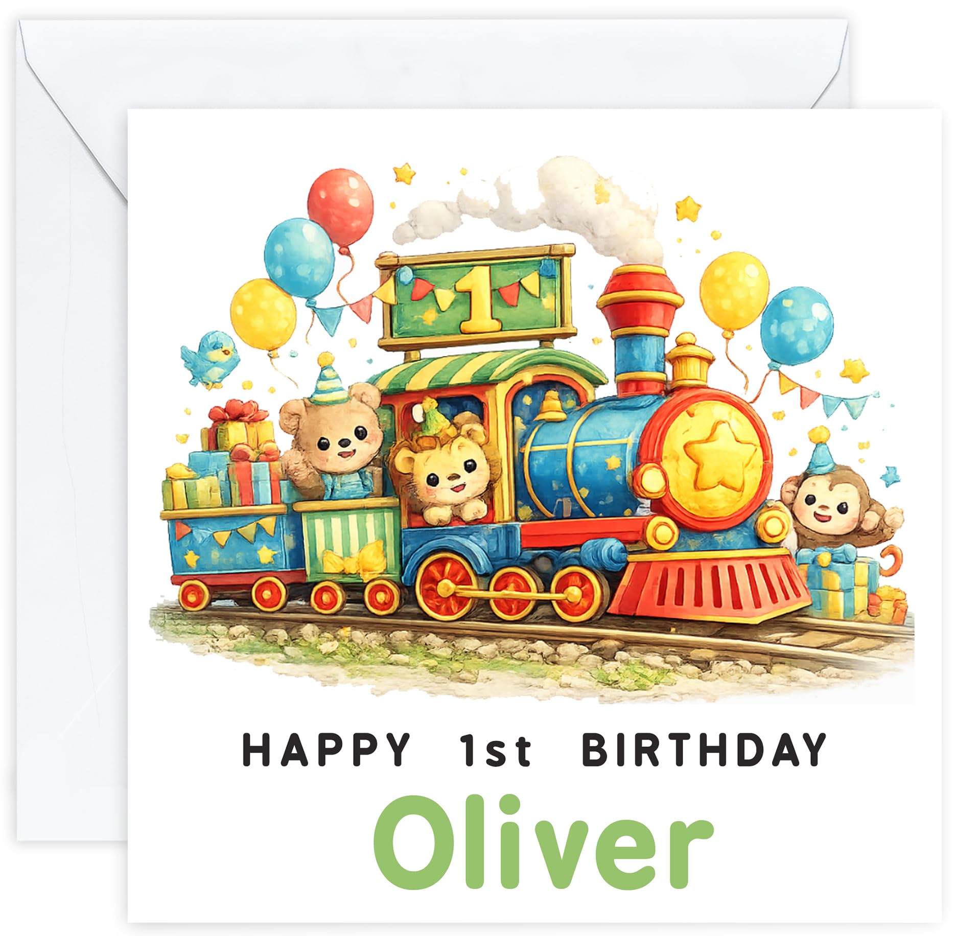 Personalised 1st Birthday Card for Boy | First Birthday Card with Name | Son Grandson Nephew or Godson | Design 10